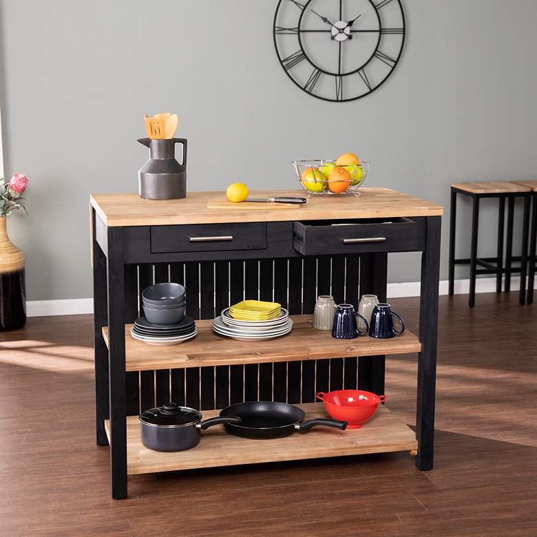 Berinsly 43 1/2&quot;W Black Natural Expandable Kitchen Island