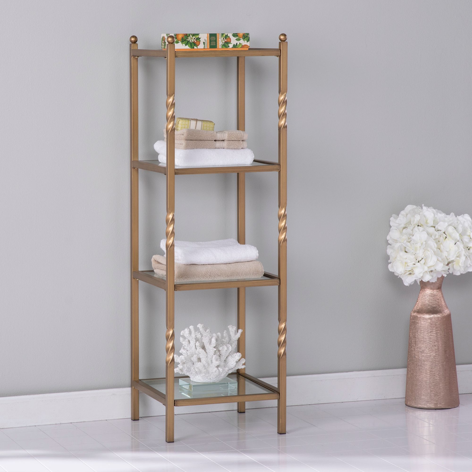 Reinzo 13 1/4" Wide Gold 4-Tier Bathroom Shelf