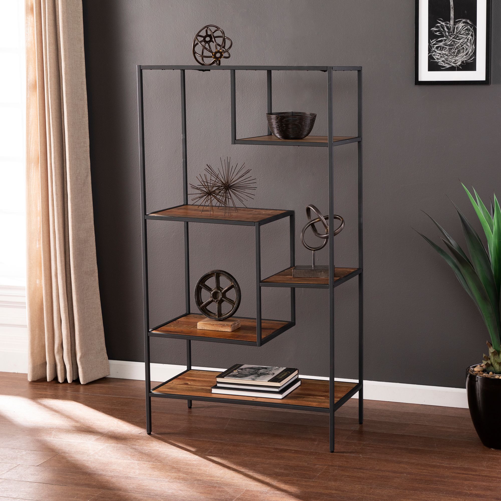 Mathry 31 1/2" Wide Natural and Gray 5-Shelf Etagere