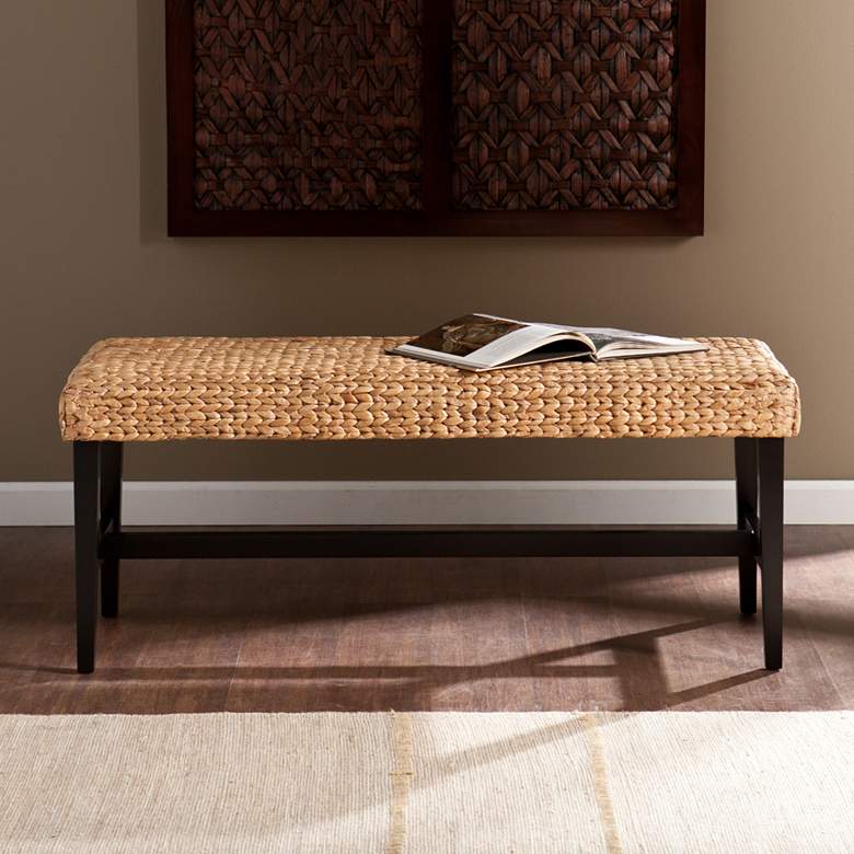 Water Hyacinth Woven Natural and Black Coffee Table Bench