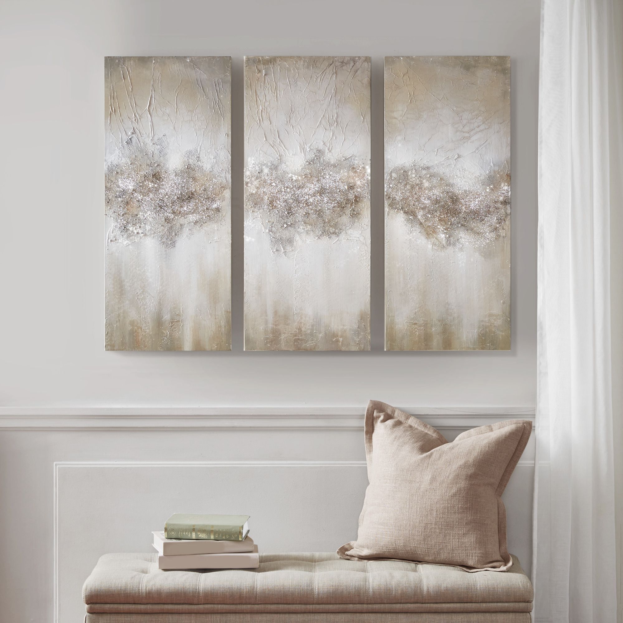 Luminous 35" High Taupe HandBrushed 3Piece Canvas Wall Art Set 90Y82 Lamps Plus