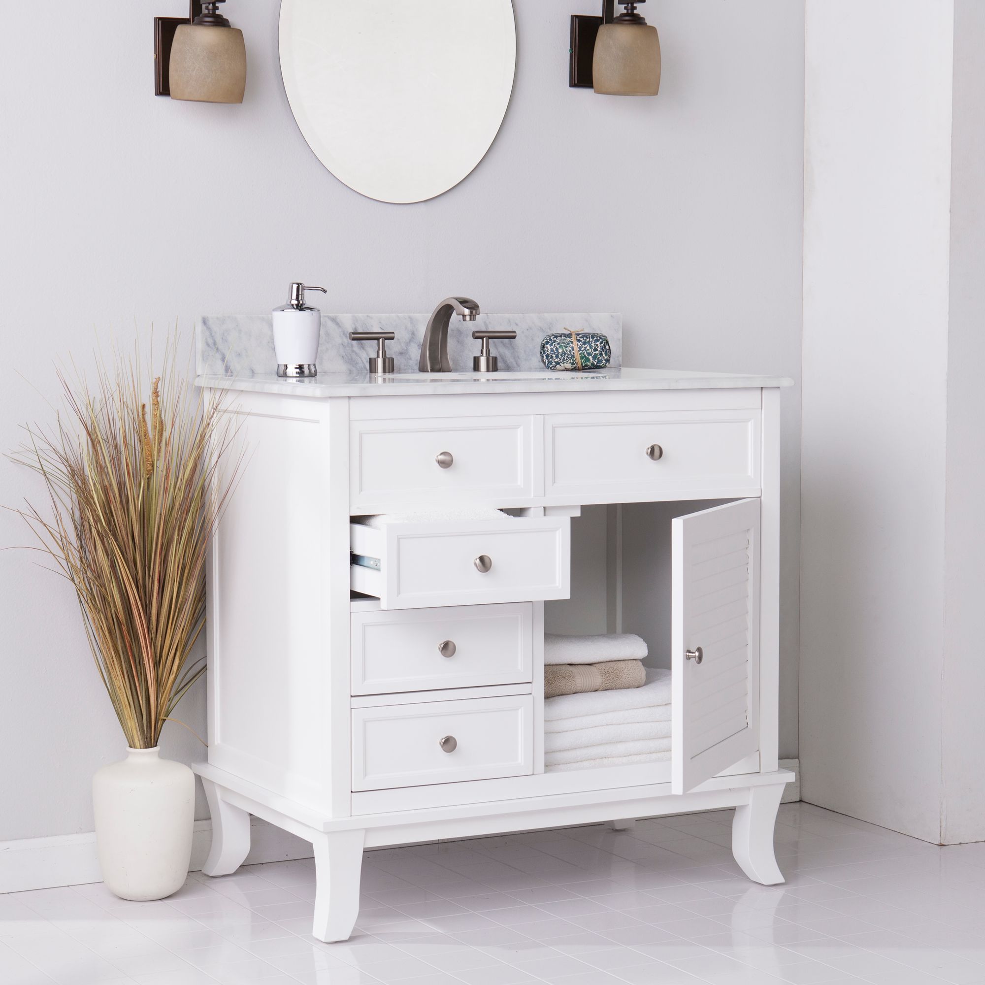 Wallingford 33 1/2"W White Wood 5-Drawer Bath Vanity Sink