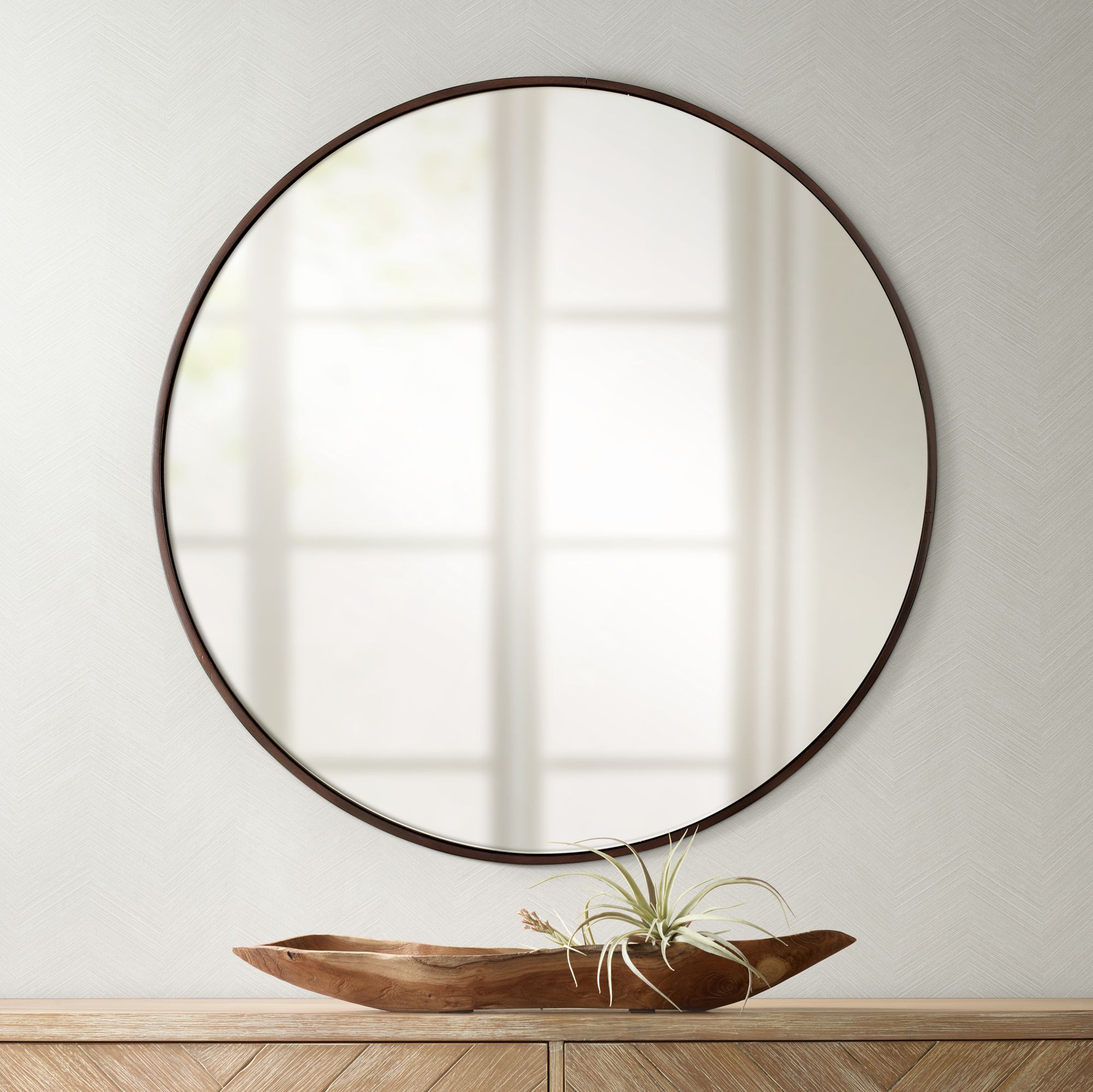 Cooper Classics Round Wood Trimmed 34" Wall Mirror