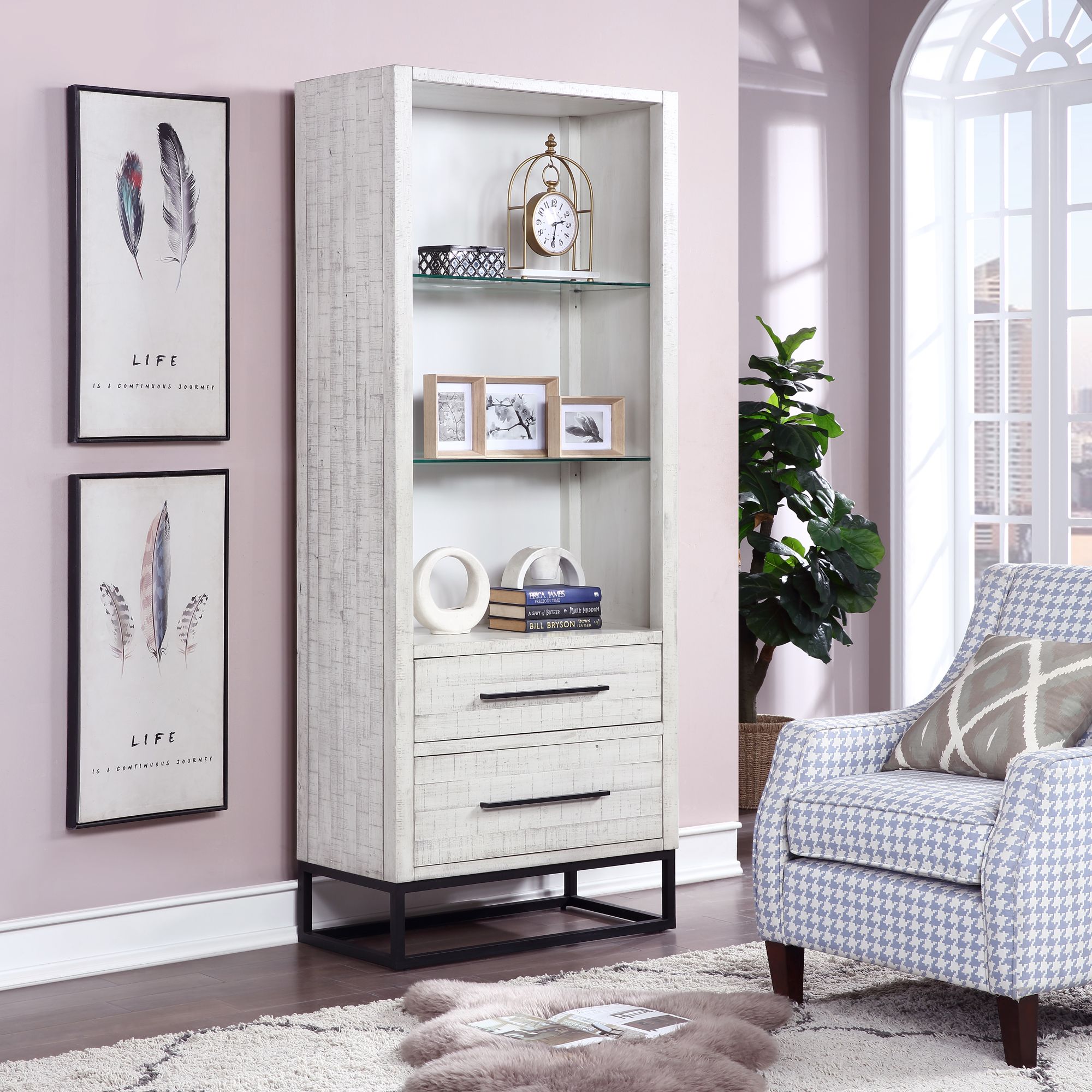 Canyon Ridge 34" Wide White 2-Drawer 3-Shelf Pier Bookcase