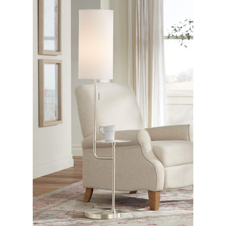 Image 2 Possini Euro Piccolo Brushed Nickel Floor Lamp with Glass Tray Table