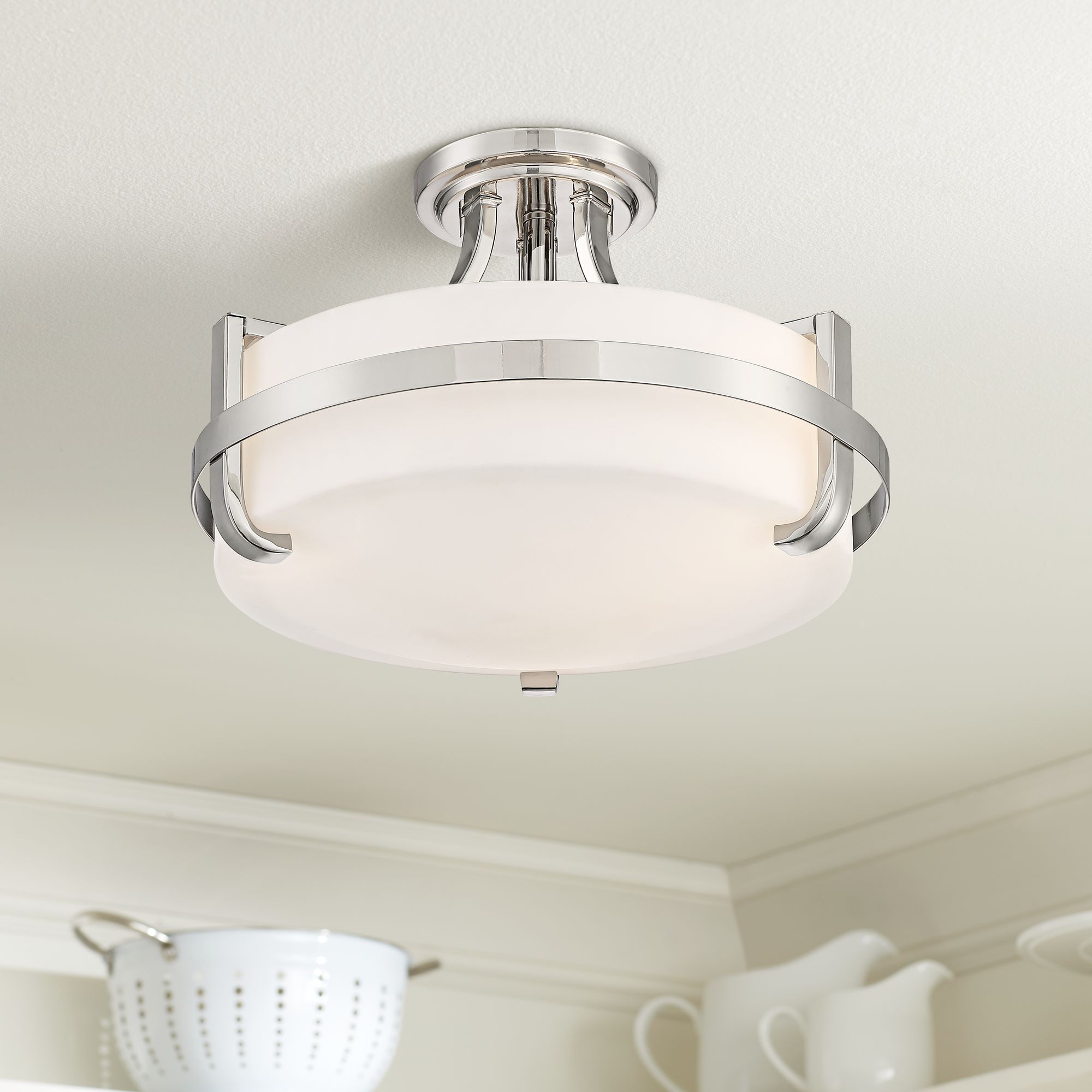 Possini Euro Casey 14" Wide Opal Glass 3-Light Ceiling Light