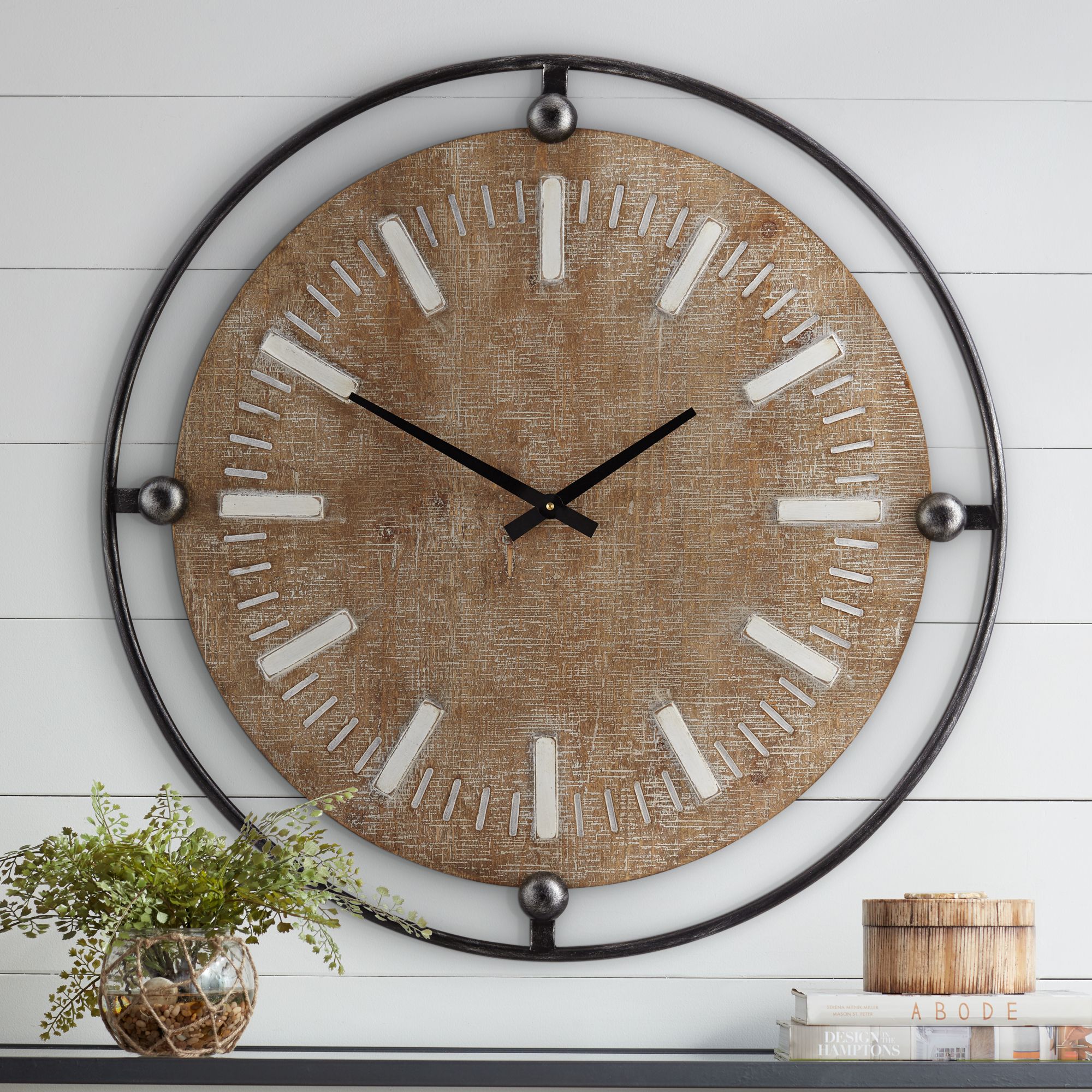 Delaney Matte Black and Brown 28 1/4" Round Wall Clock