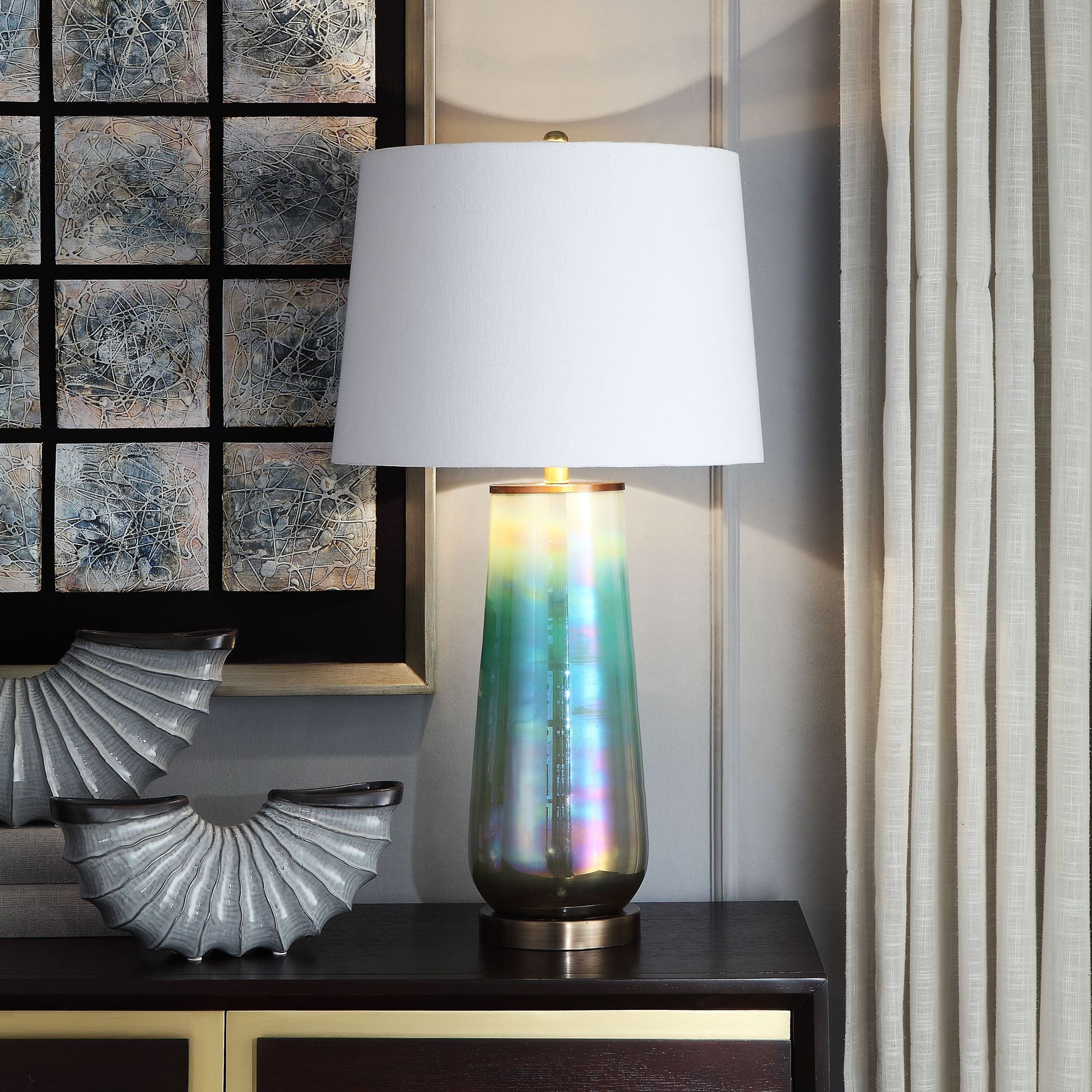 Rowan Iridescent MultiColor Glass Table Lamp 91P13 Lamps Plus