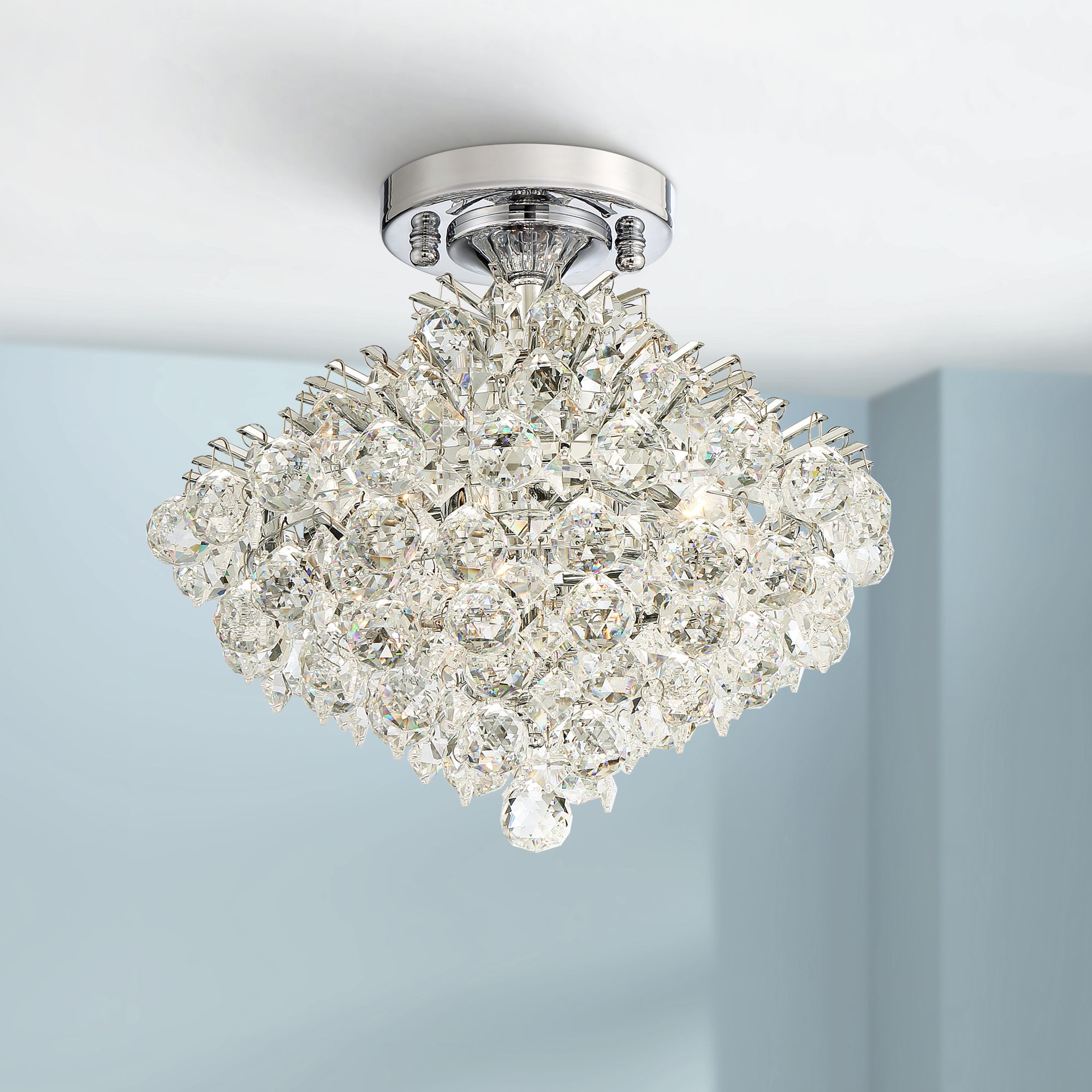 Essa 12" Wide Chrome and Crystal 3-Light Ceiling Light