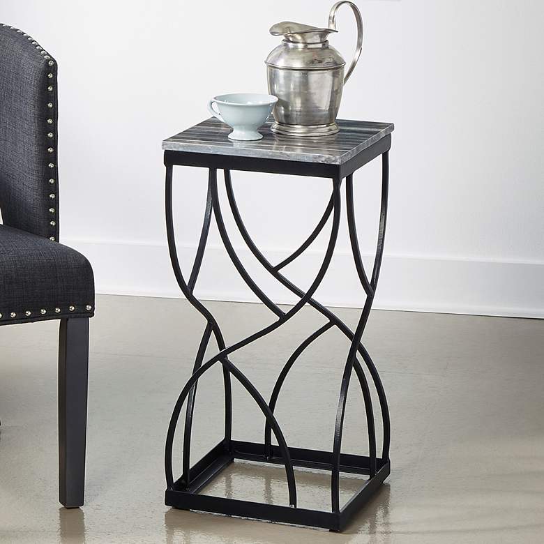 Imogen 12&quot; Wide Gray Stone and Black Powder Accent Table