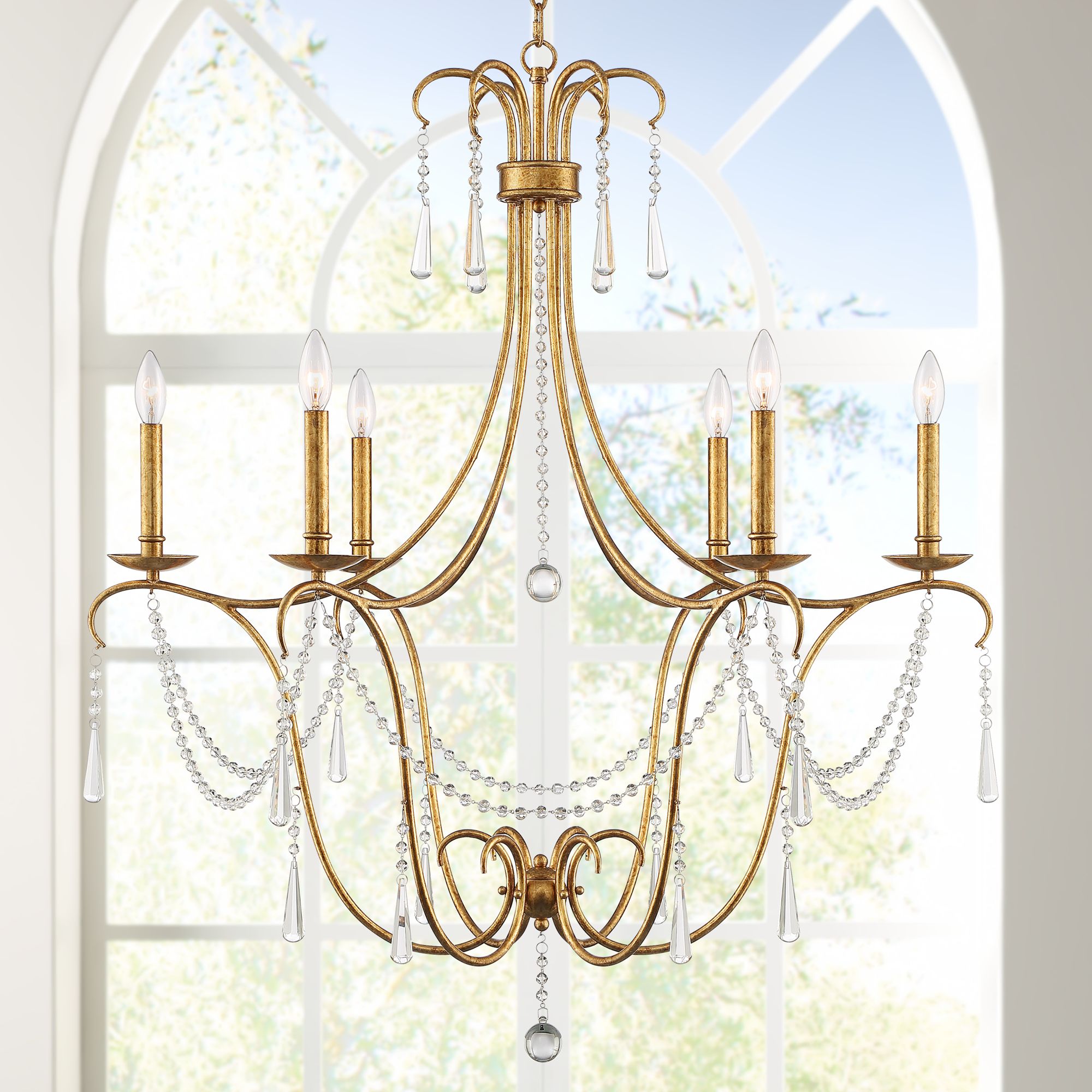 Possini Euro Charlotte 35" Wide Gold Leaf 6-Light Chandelier