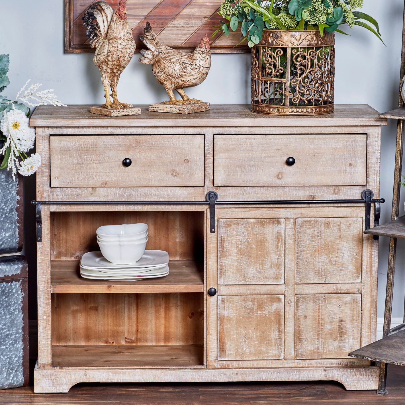 Gifford 40"W Whitewashed Brown 5-Drawer Wood Accent Cabinet