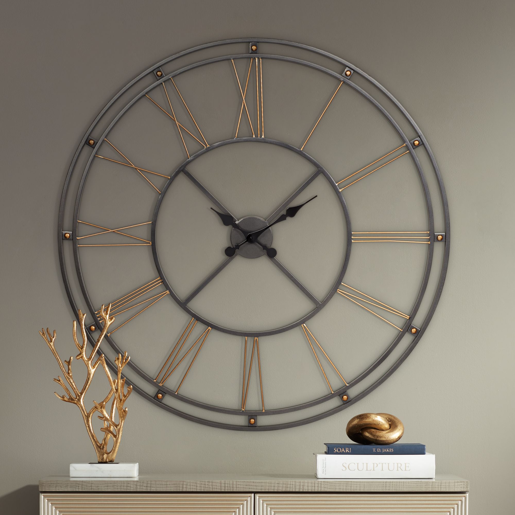 Nolla Gunmetal and Gold Metal 36" Round Wall Clock