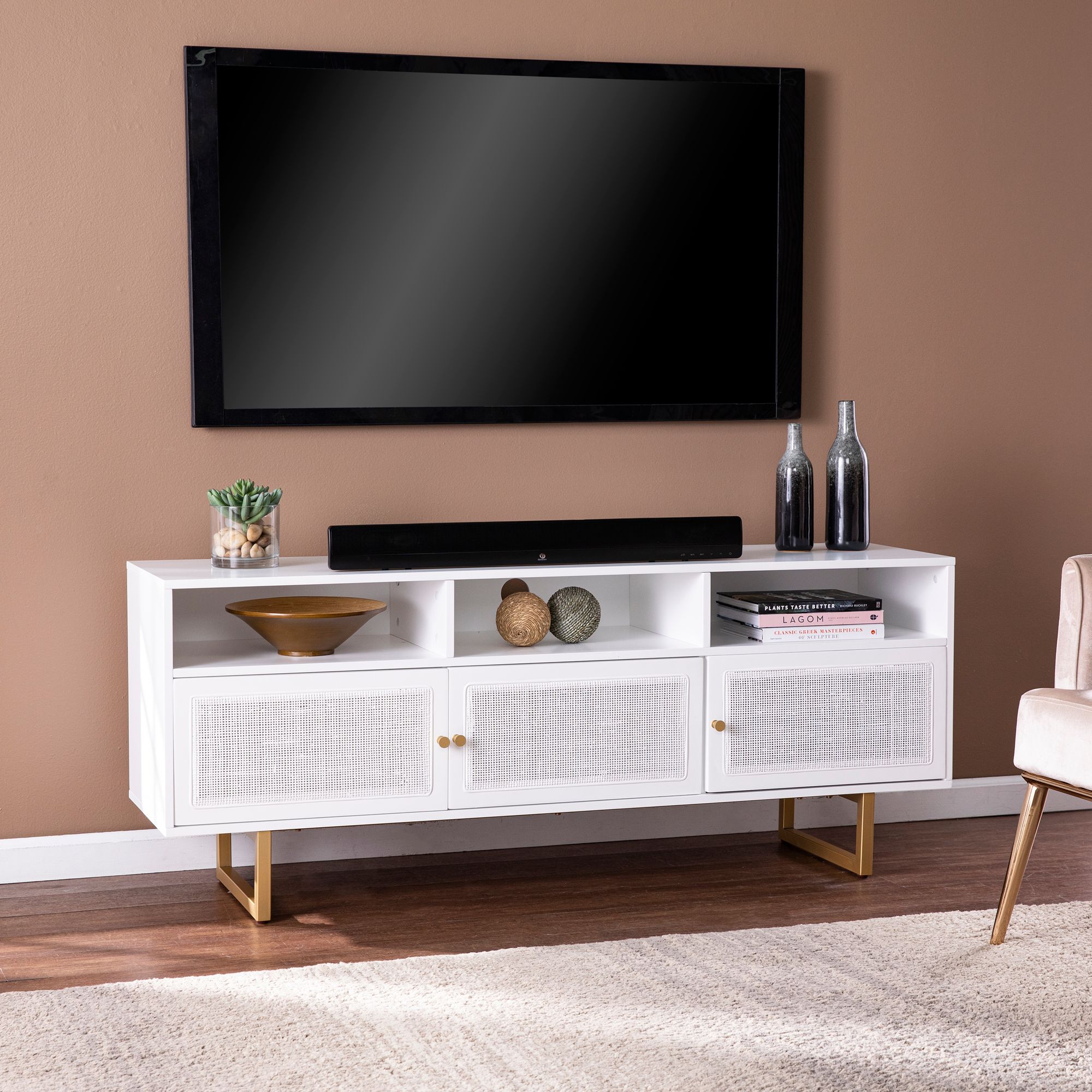 Mursley 60" Wide White Wood 3-Door Media Cabinet