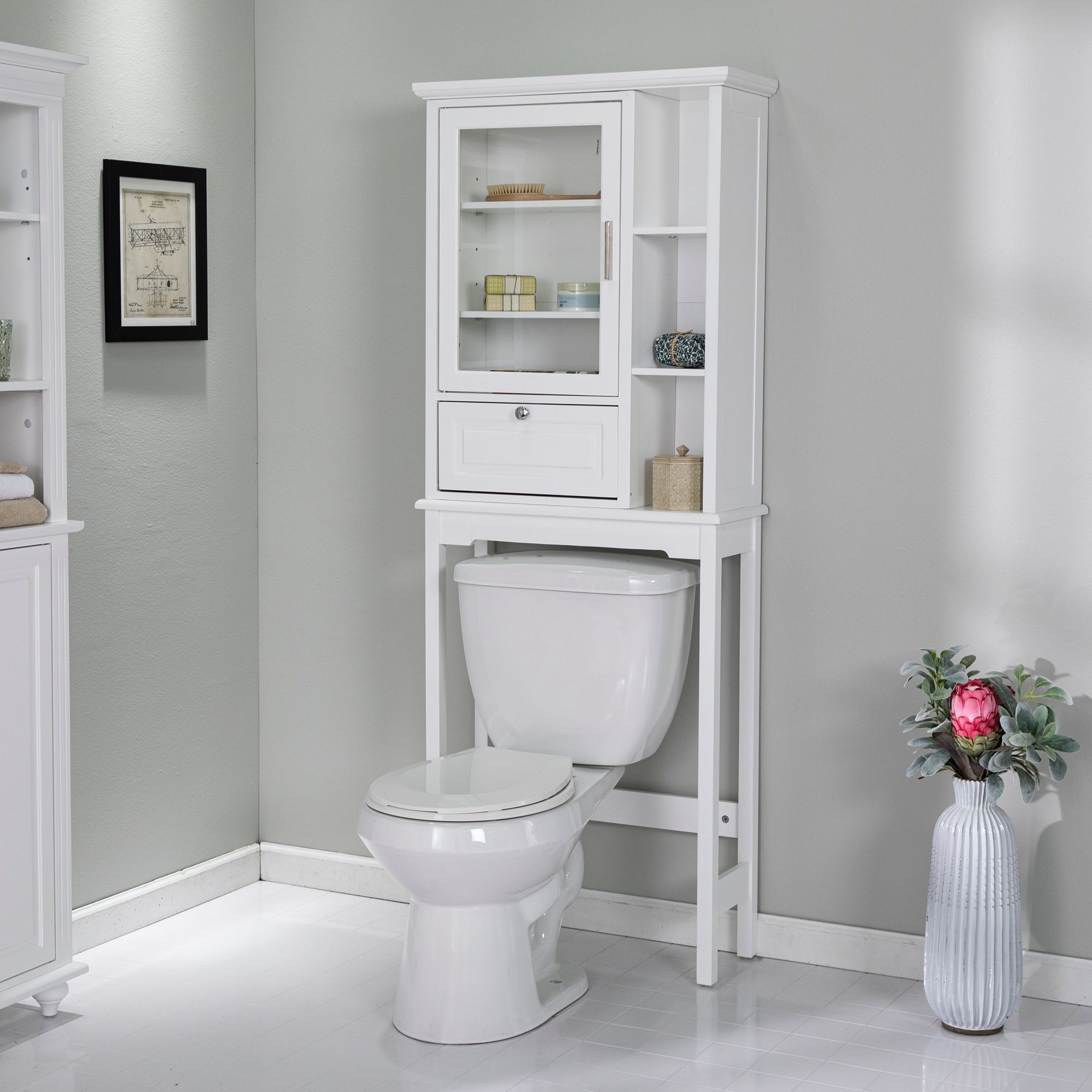Addleton 26" Wide White Wood 1-Door Bath Spacesaver