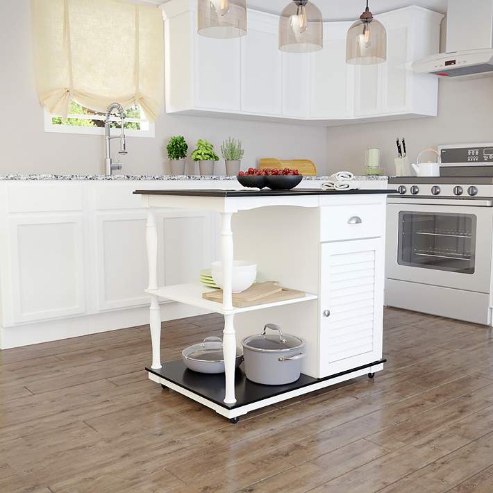 Black Rolling Kitchen Island Cart, White Kitchen Island Cart With Seating