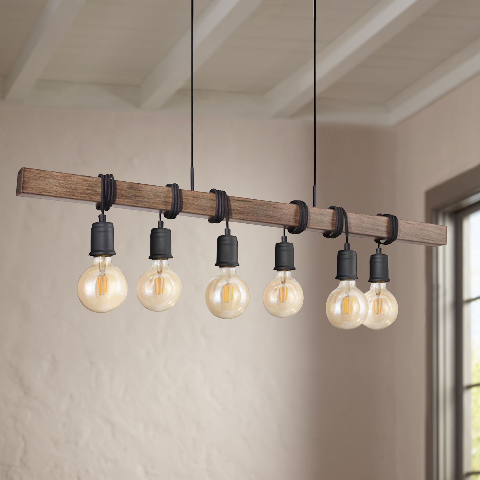 Violon 39 1/4"W Black and Brown 6-Light Island Pendant Light