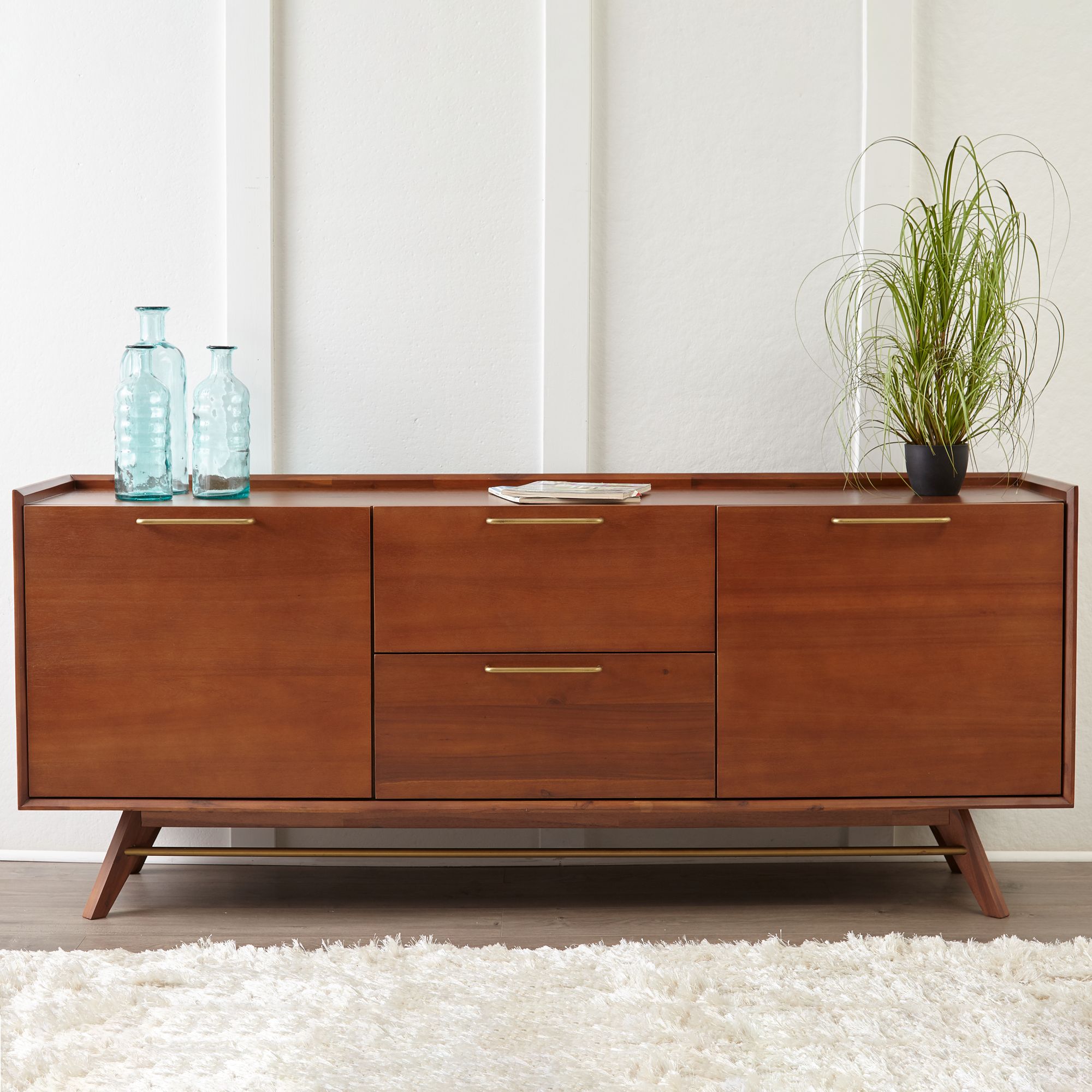 Denali 71" Wide Walnut Wood 3-Section Sideboard