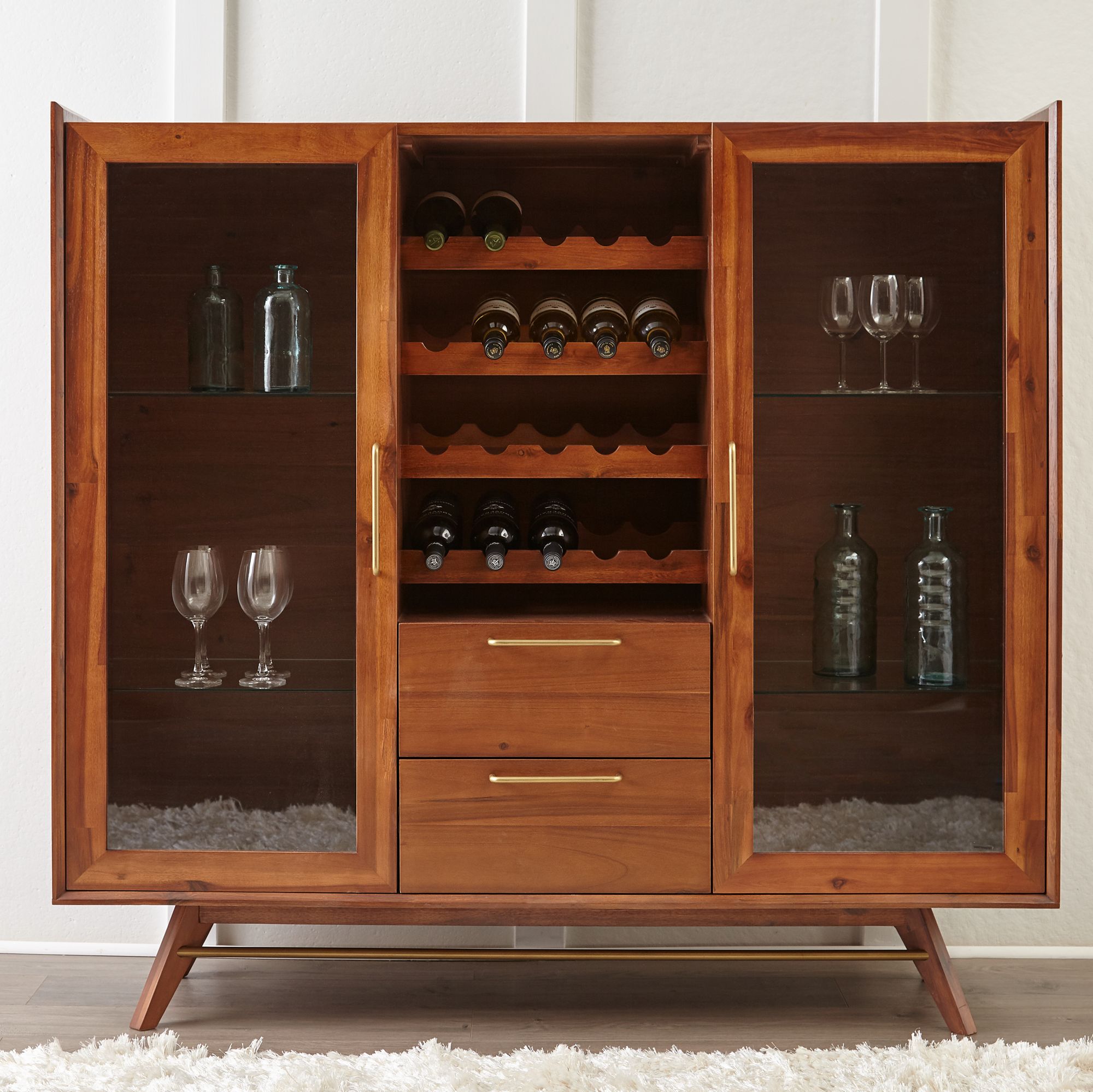 Denali 59" Wide Walnut Wood 2-Door 2-Drawer Wine Buffet