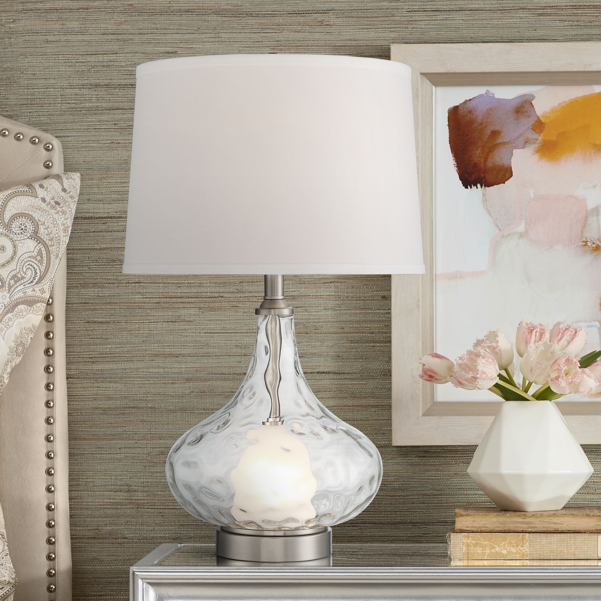 Possini Euro Rona Rippled Glass Night Light Table Lamp 92D53 Lamps