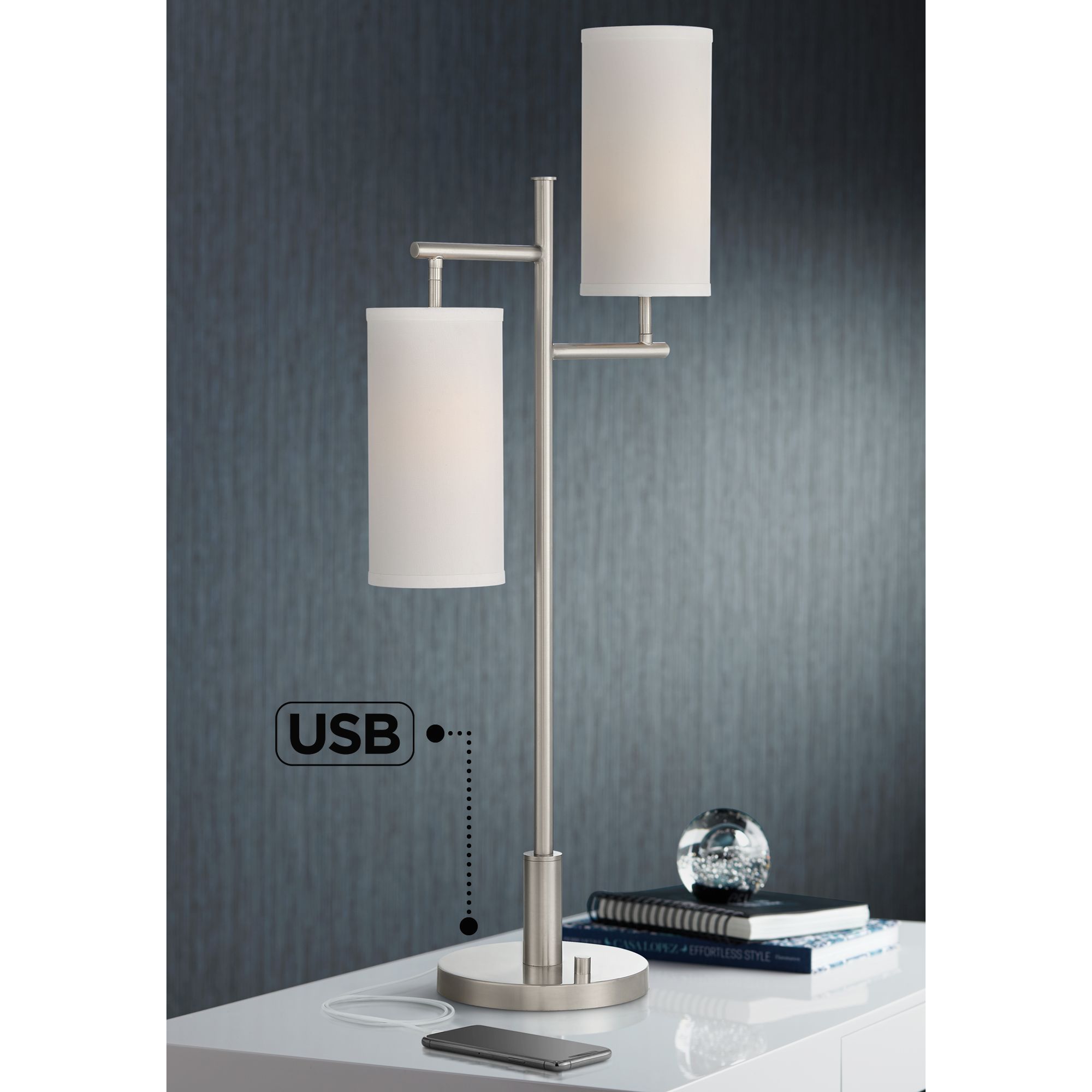 Possini Euro Smyth 2-Light Modern USB Table Lamp