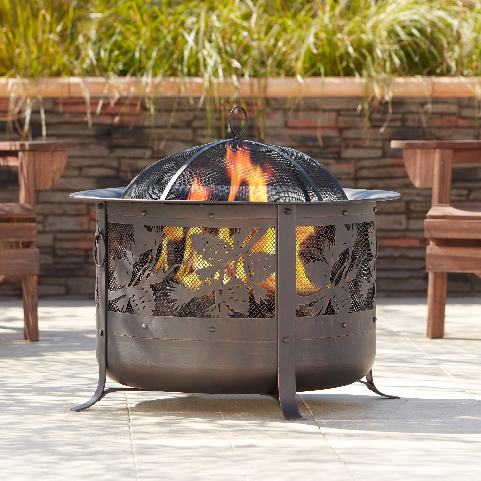 Encino 30" Wide Round Bronze Wood Burning Fire Pit