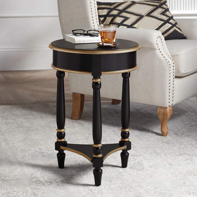 Cason 18 1/4&quot; Wide Black and Gold Round Side Table