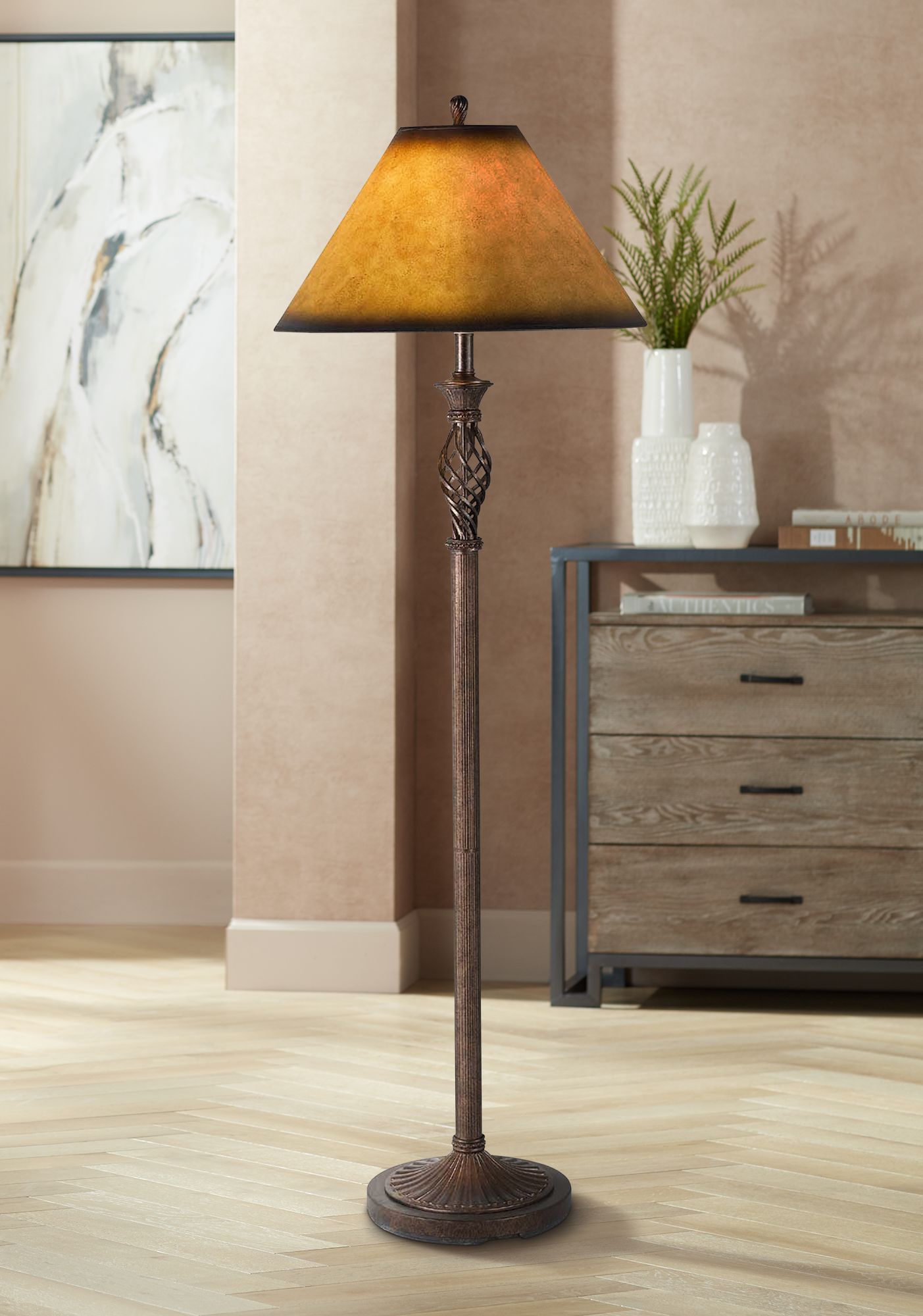 Twisted Cage Rust Leatherette Shade Floor Lamp 94089 Lamps Plus