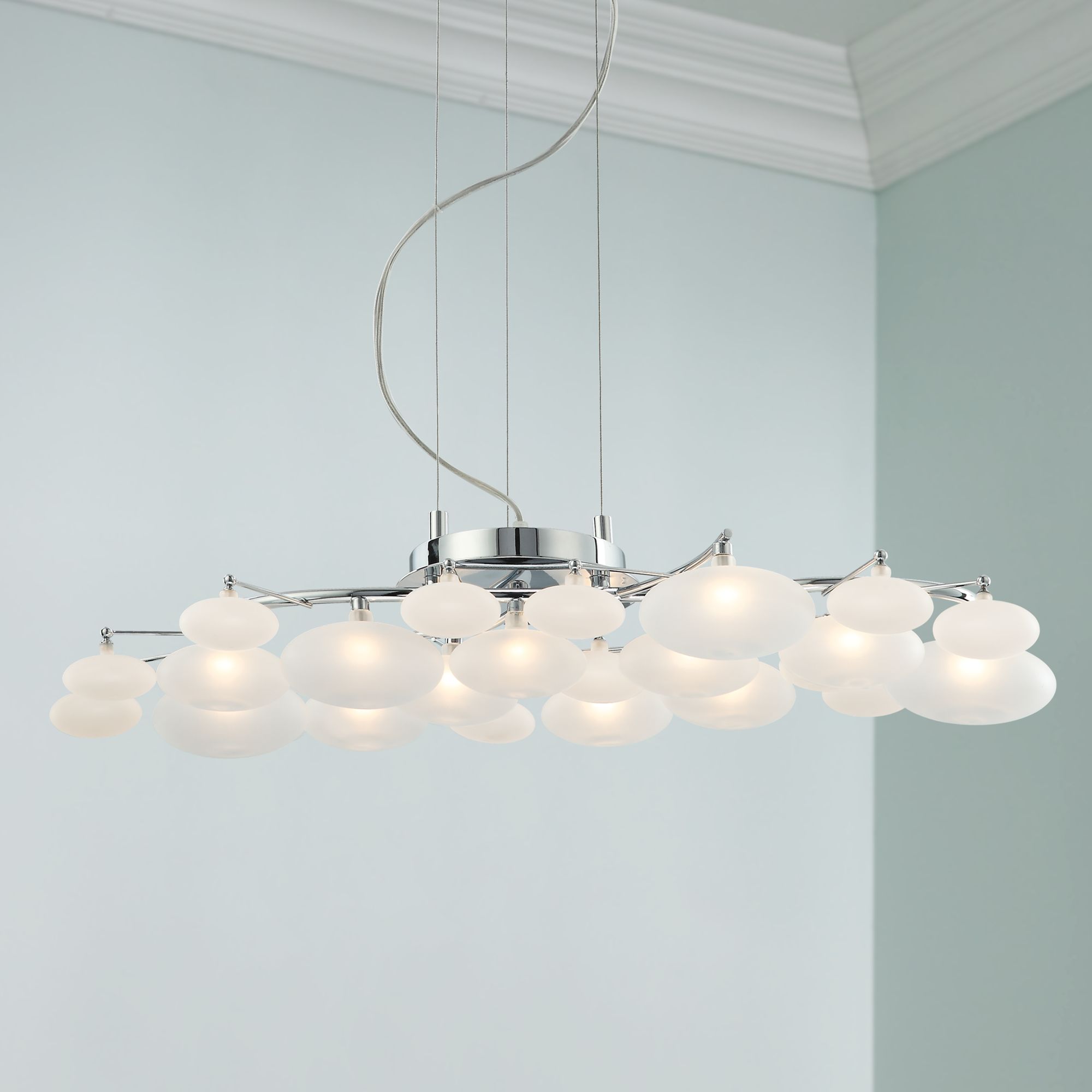 Possini Euro Lilypad 30 Wide Etched Glass Modern Chandelier