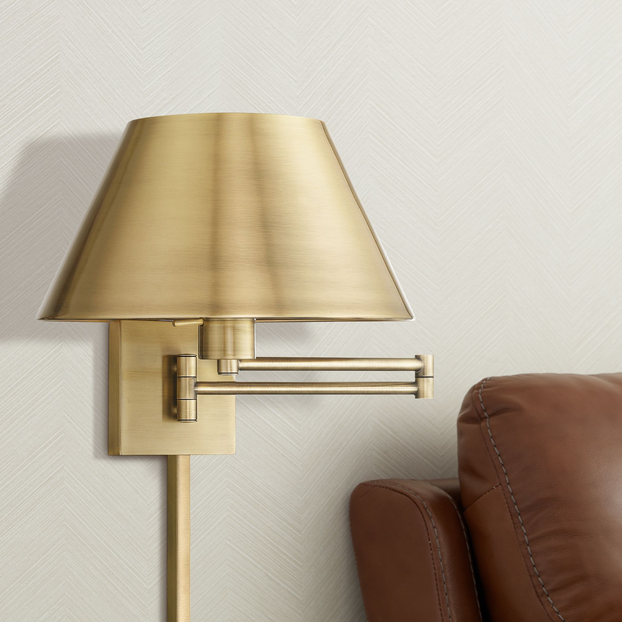 Antique Brass Metal Swing Arm Wall Lamp with Empire Shade 94A91