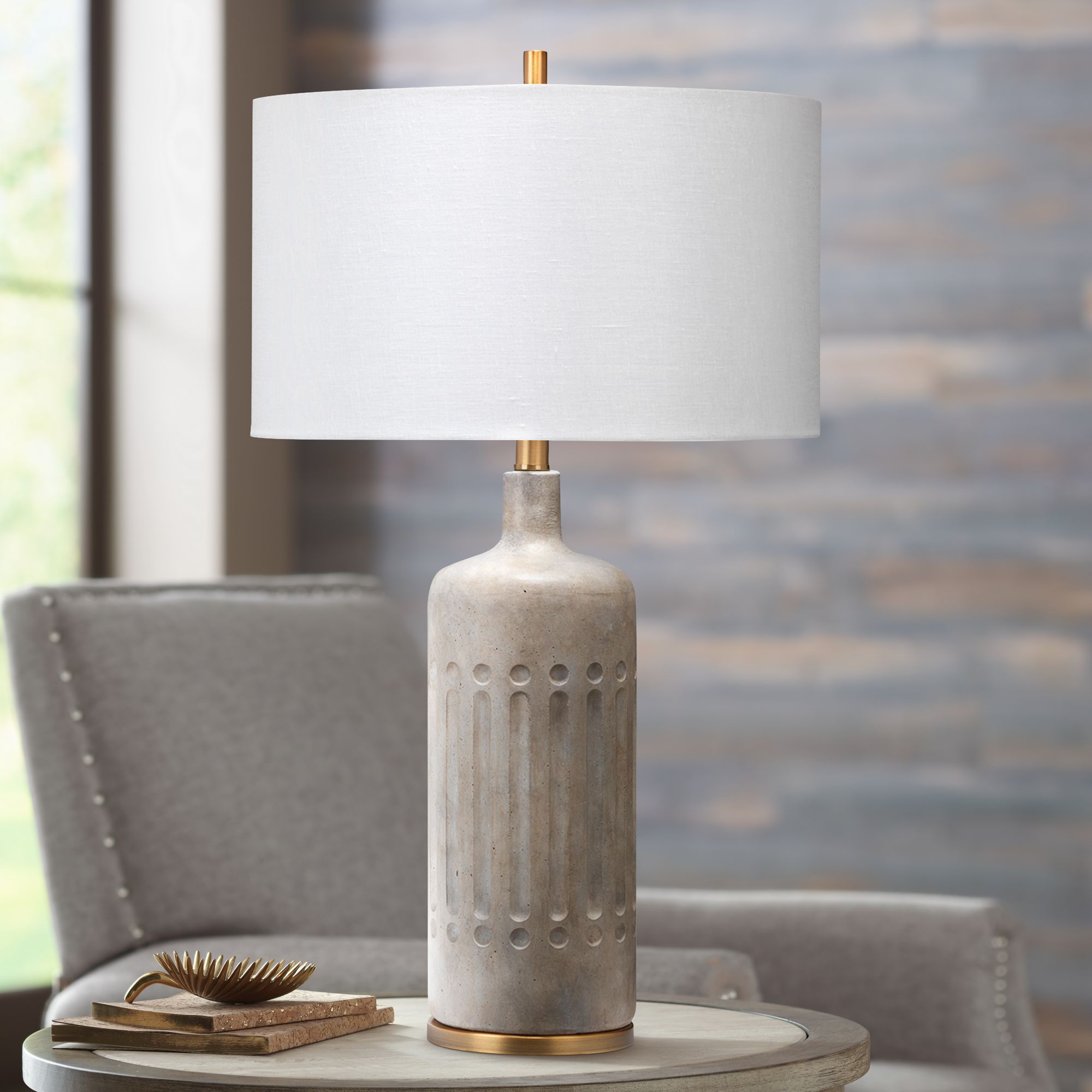 Jamie Young Annex Textured Gray Cement Table Lamp 94J82 Lamps Plus