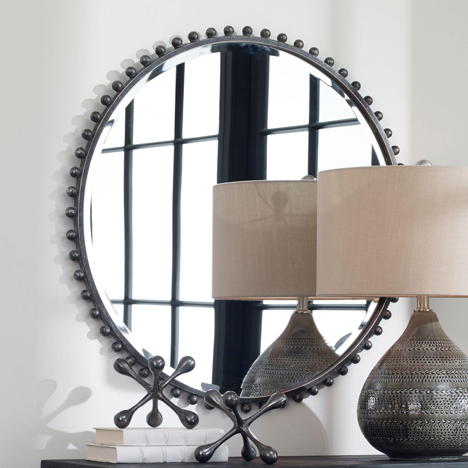 Uttermost Taza Distressed Black 32" Round Wall Mirror 94K09 Lamps Plus