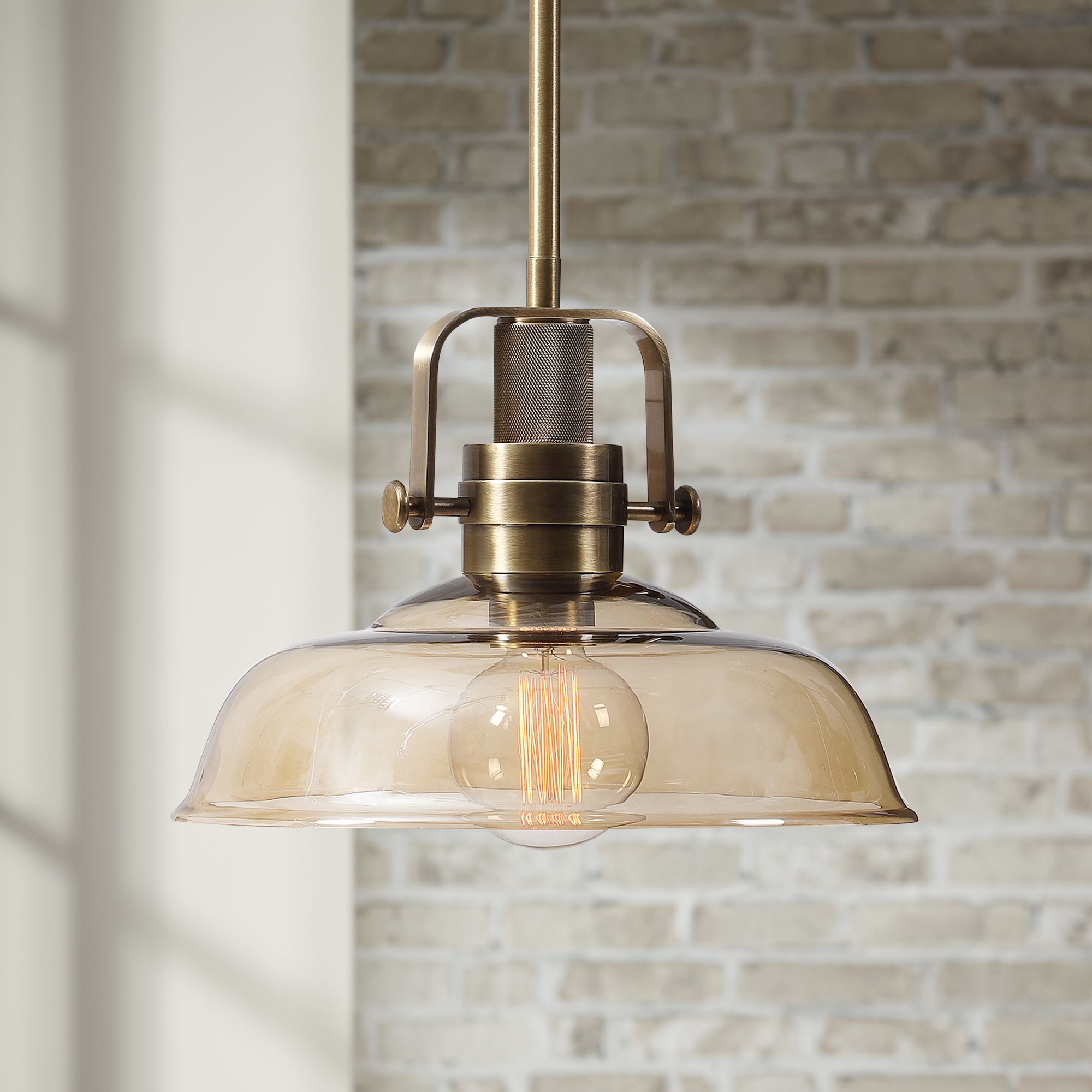 Uttermost Kinnard 13 1/2"W Brass and Yellow Pendant Light