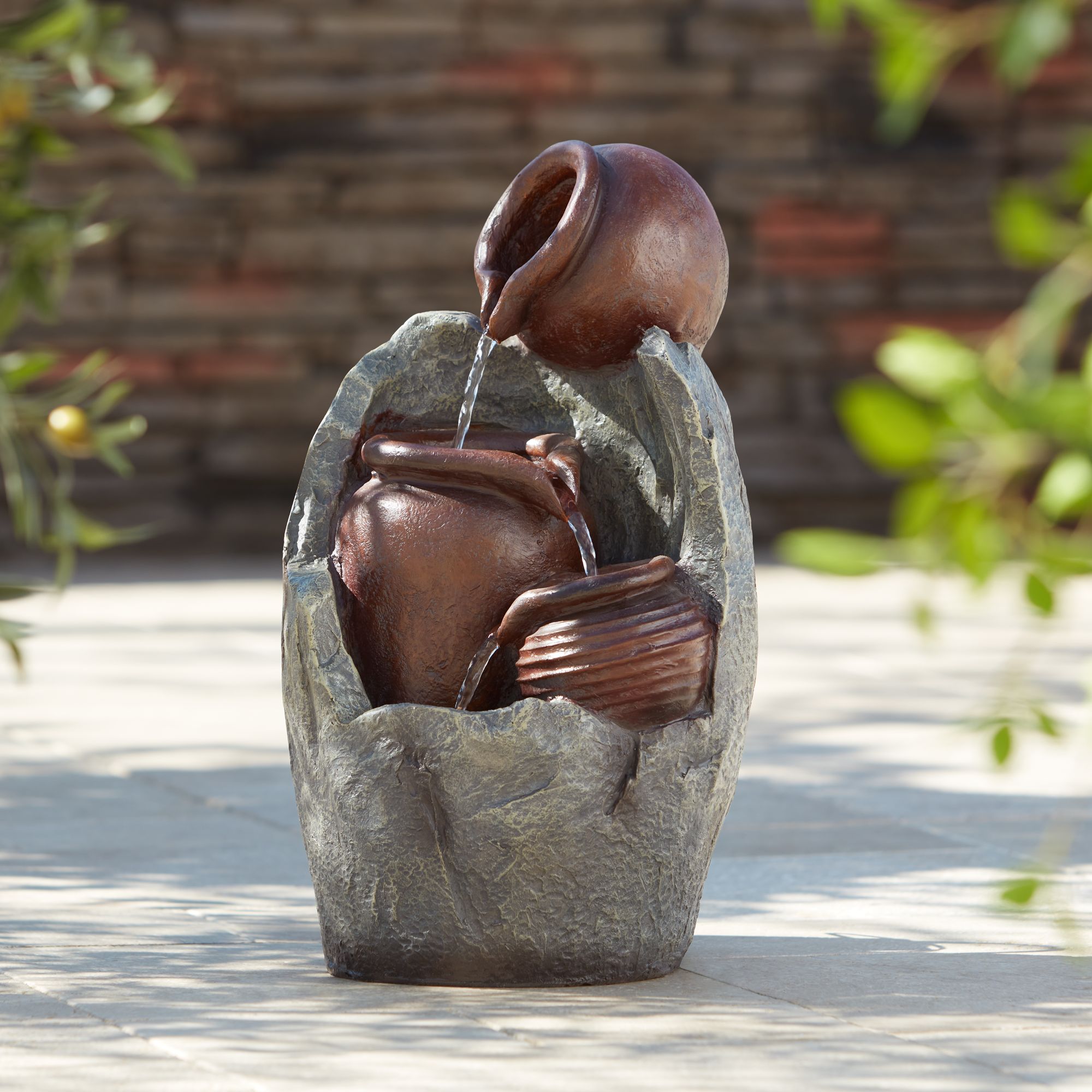 Ville 19 1/2" High Brown and Gray LED 3-Urn Cascading Fountain