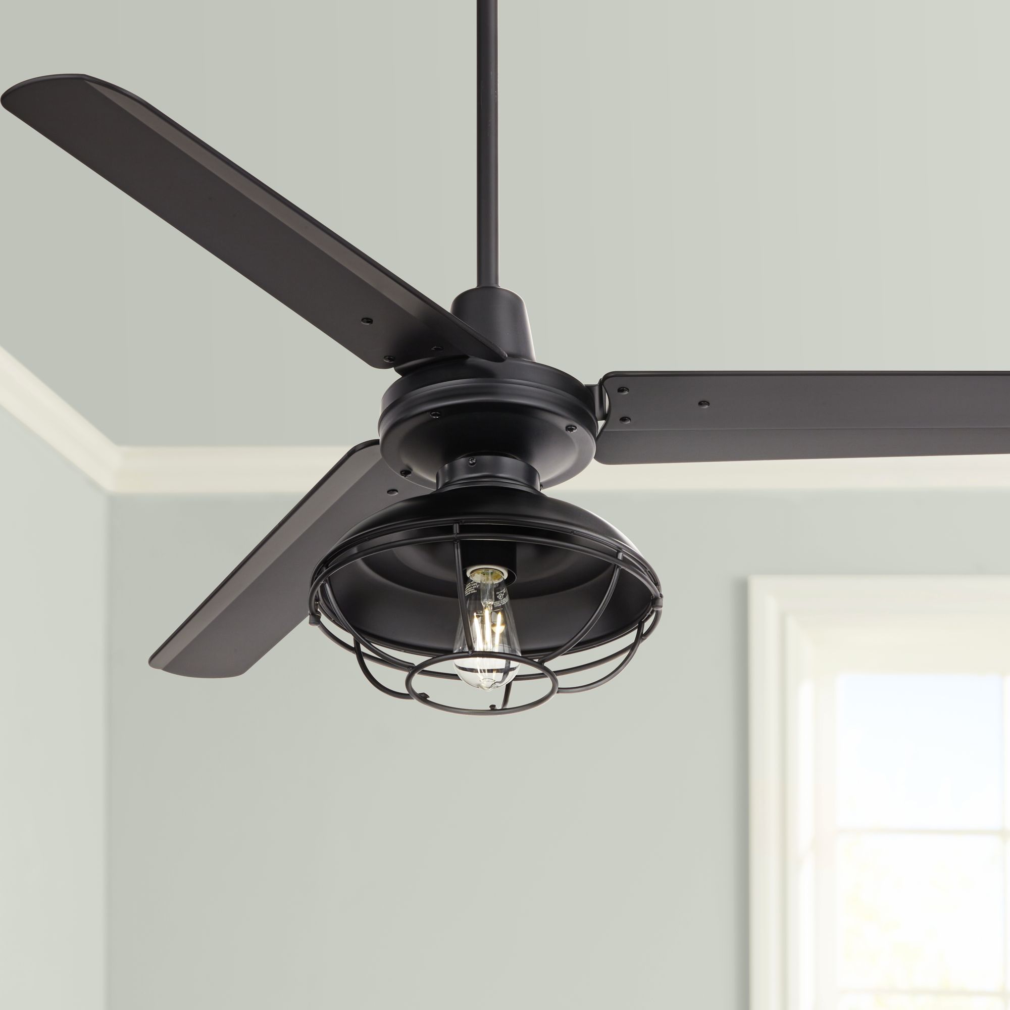 52" Plaza Matte Black Damp Ceiling Fan with Franklin Park LED Kit