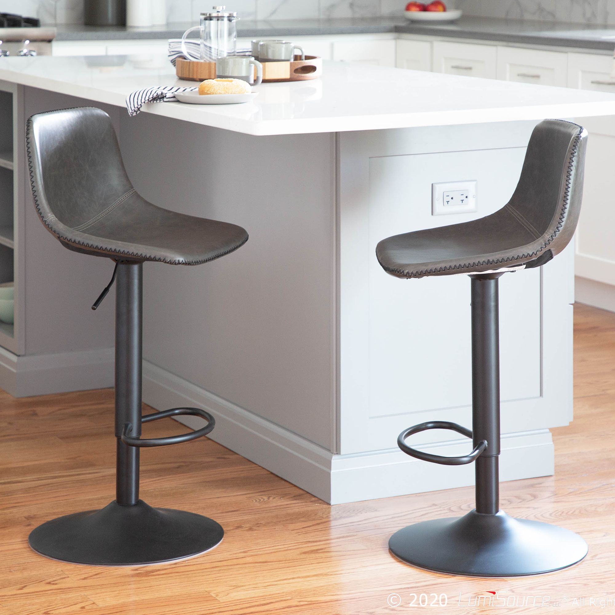 Duke Gray Adjustable Swivel Bar Stools Set of 2 94T65 Lamps Plus