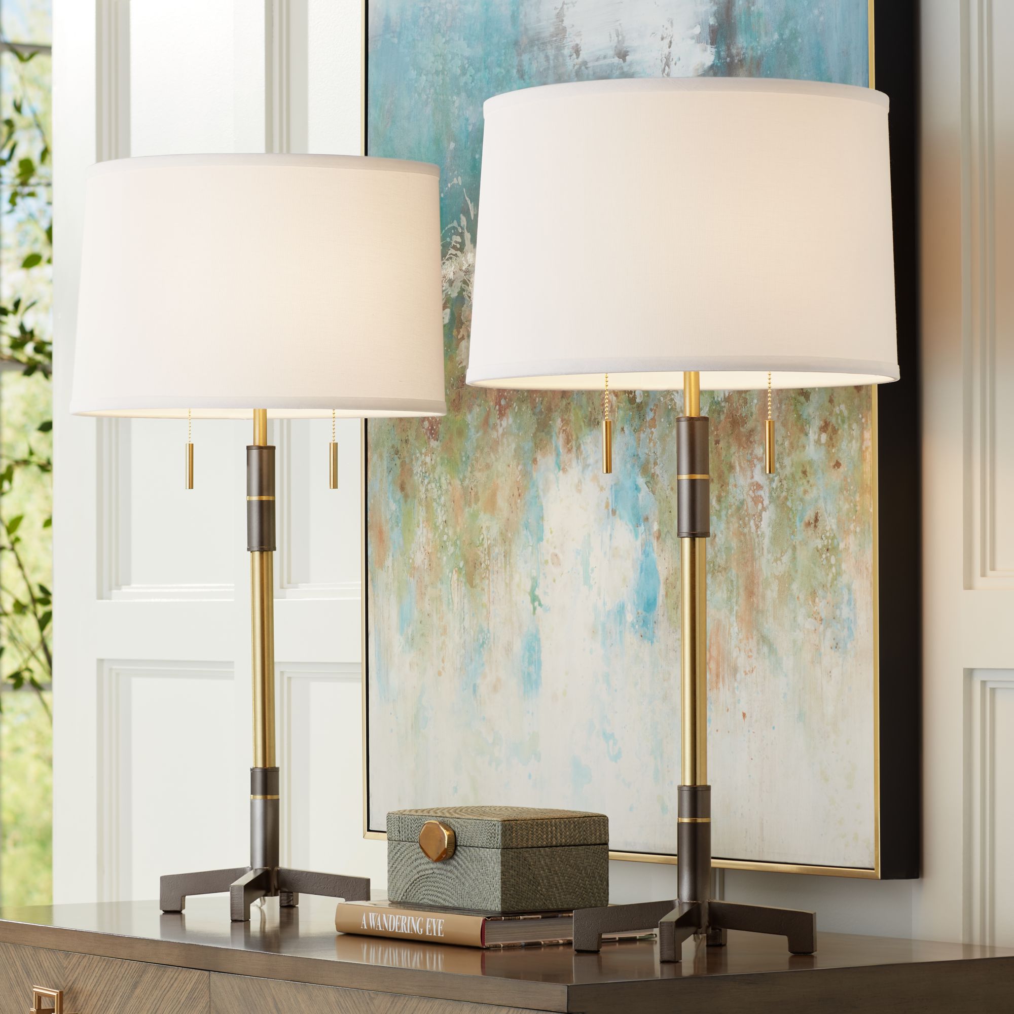 Moira Two-Tone Brass and Black Modern Table Lamps Set of 2