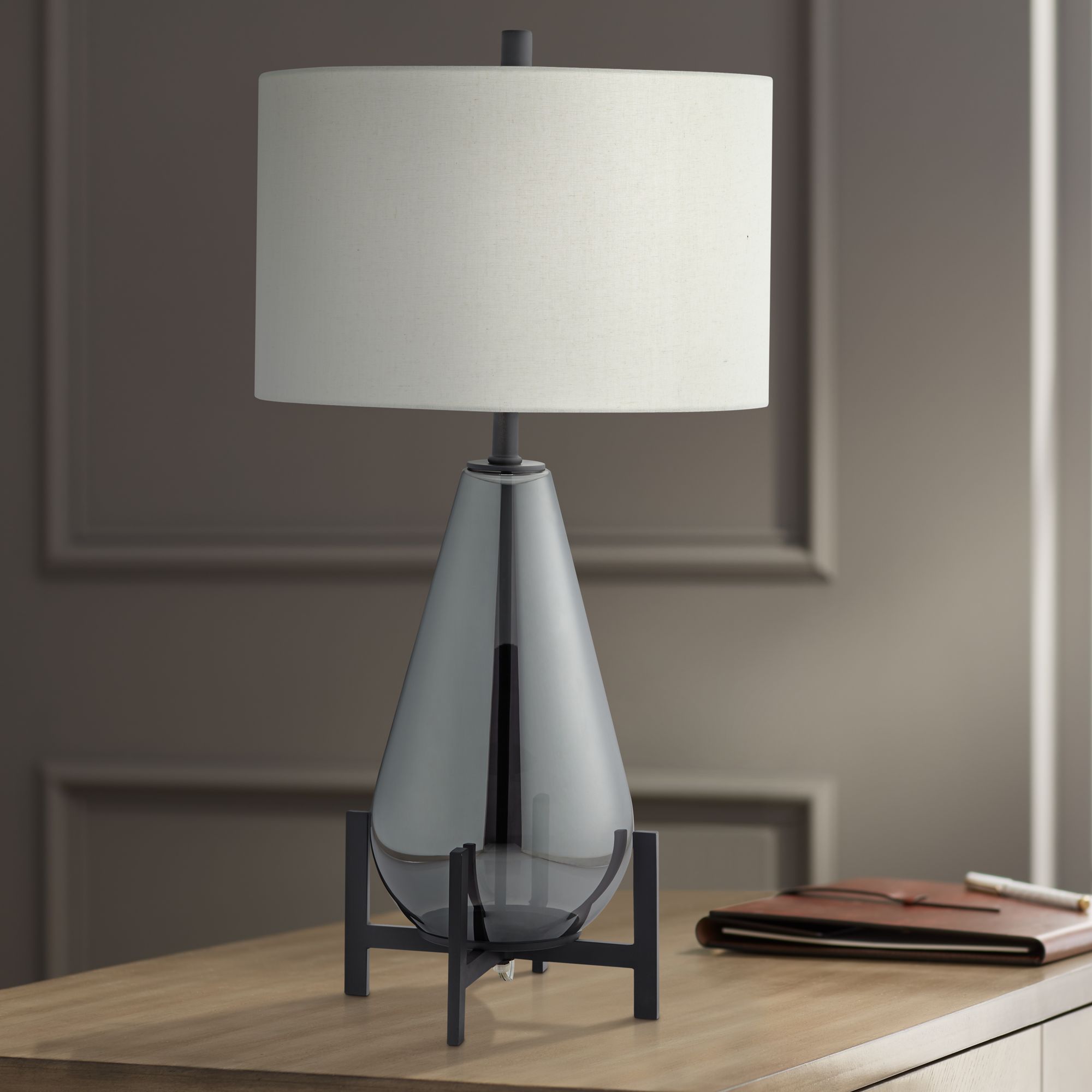 Rodin Grey Glass Modern Table Lamp on Stand
