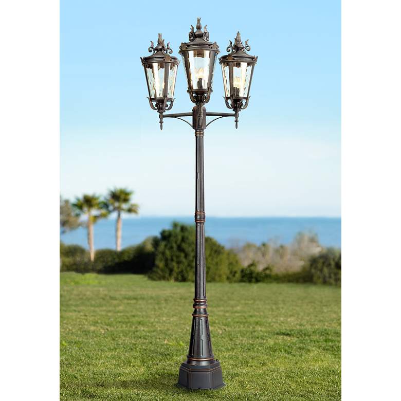 Casa Marseille 100&quot; High Bronze Outdoor 3-Arm Post Light