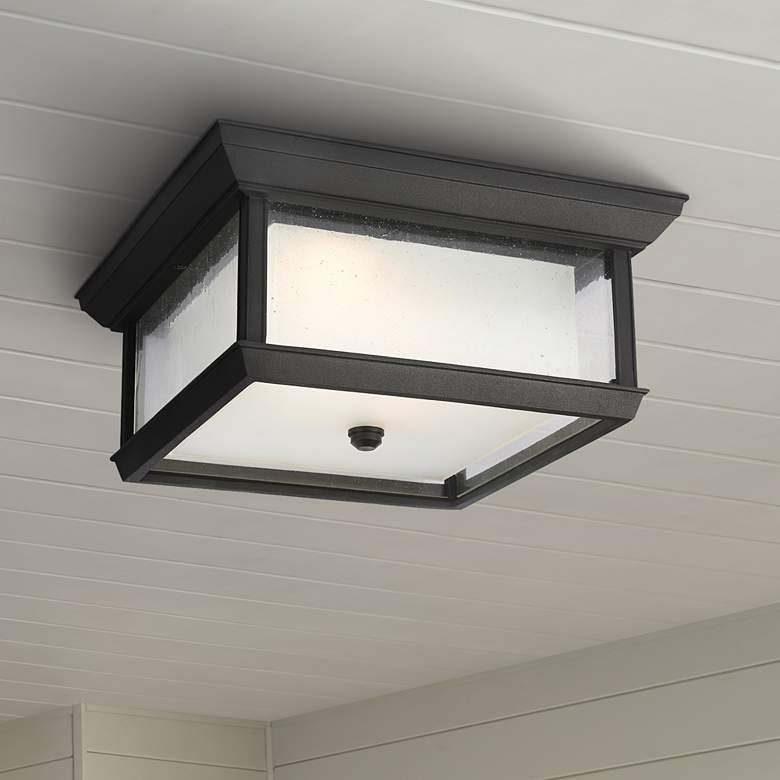 Image 1 Feiss McHenry 13"W Textured Black LED Outdoor Ceiling Light
