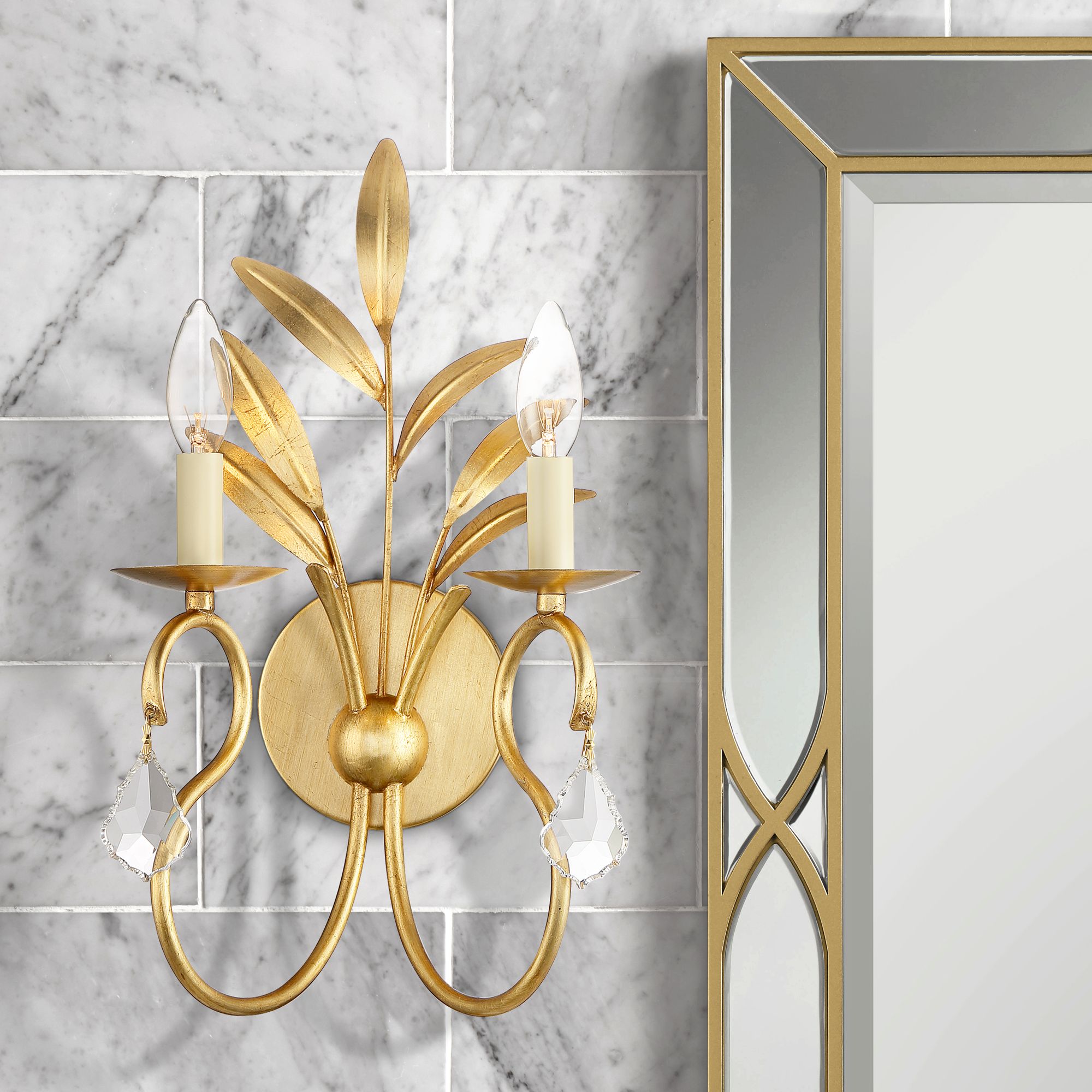 Lydia 19" High Gold Leaf Traditional Glam 2-Light Wall Sconce