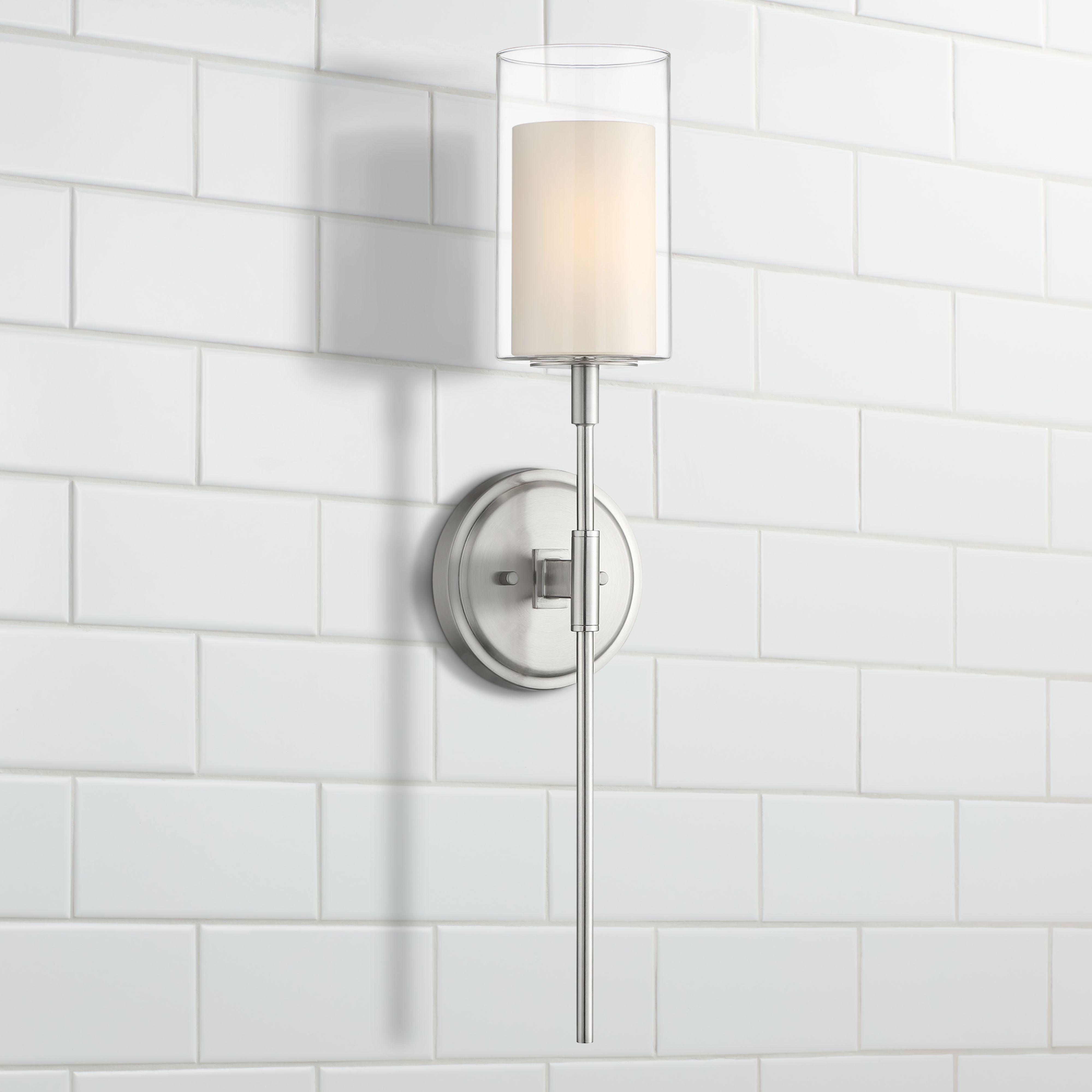 Possini Euro Erik 26 1/4" High Brushed Nickel Glass Shade Wall Sconce