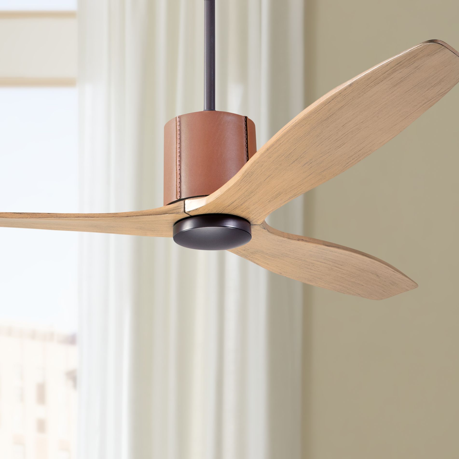 54" Modern Fan LeatherLuxe DC Dark Bronze and Maple Ceiling