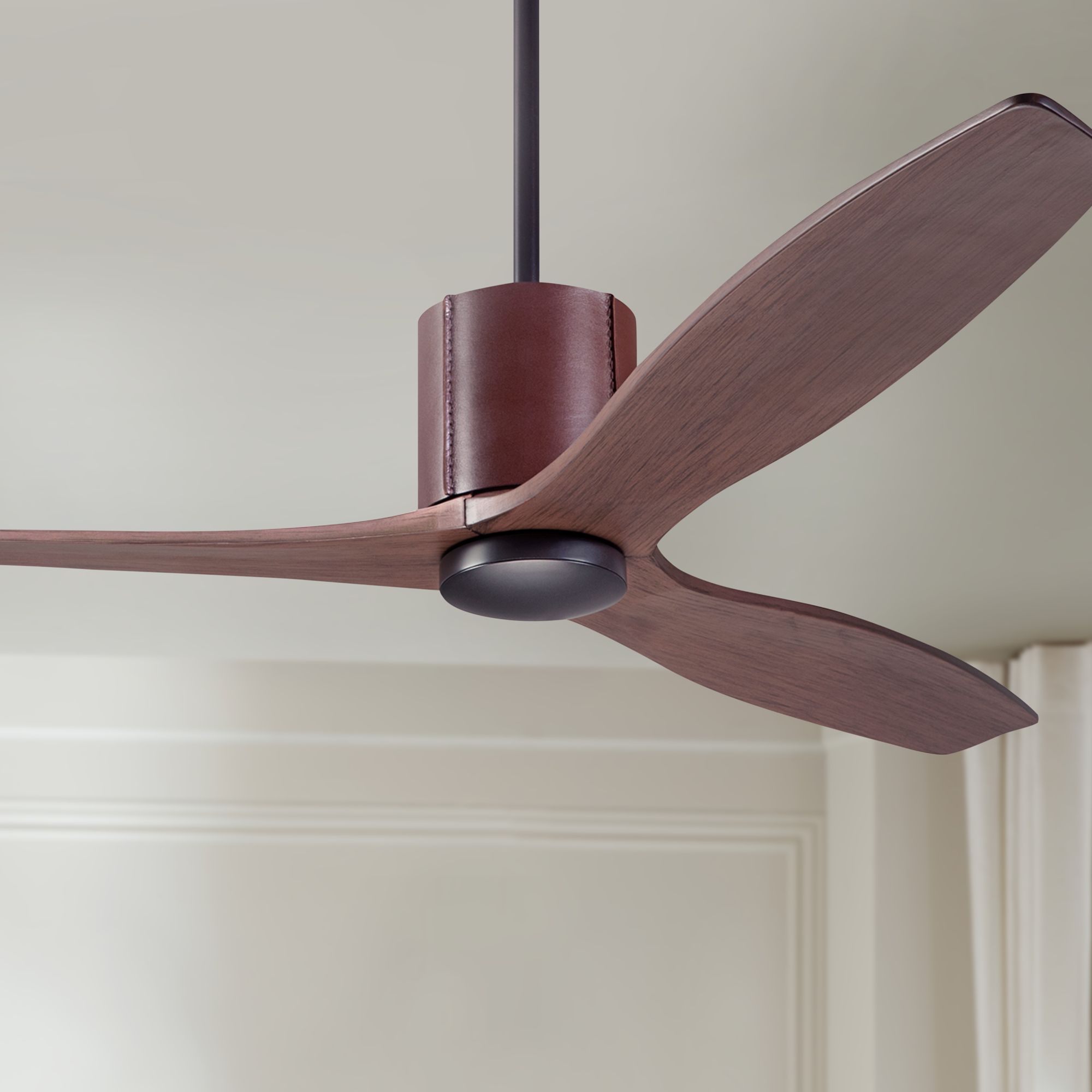 54" Modern Fan LeatherLuxe DC Brown Leather Mahogany Blade Ceiling