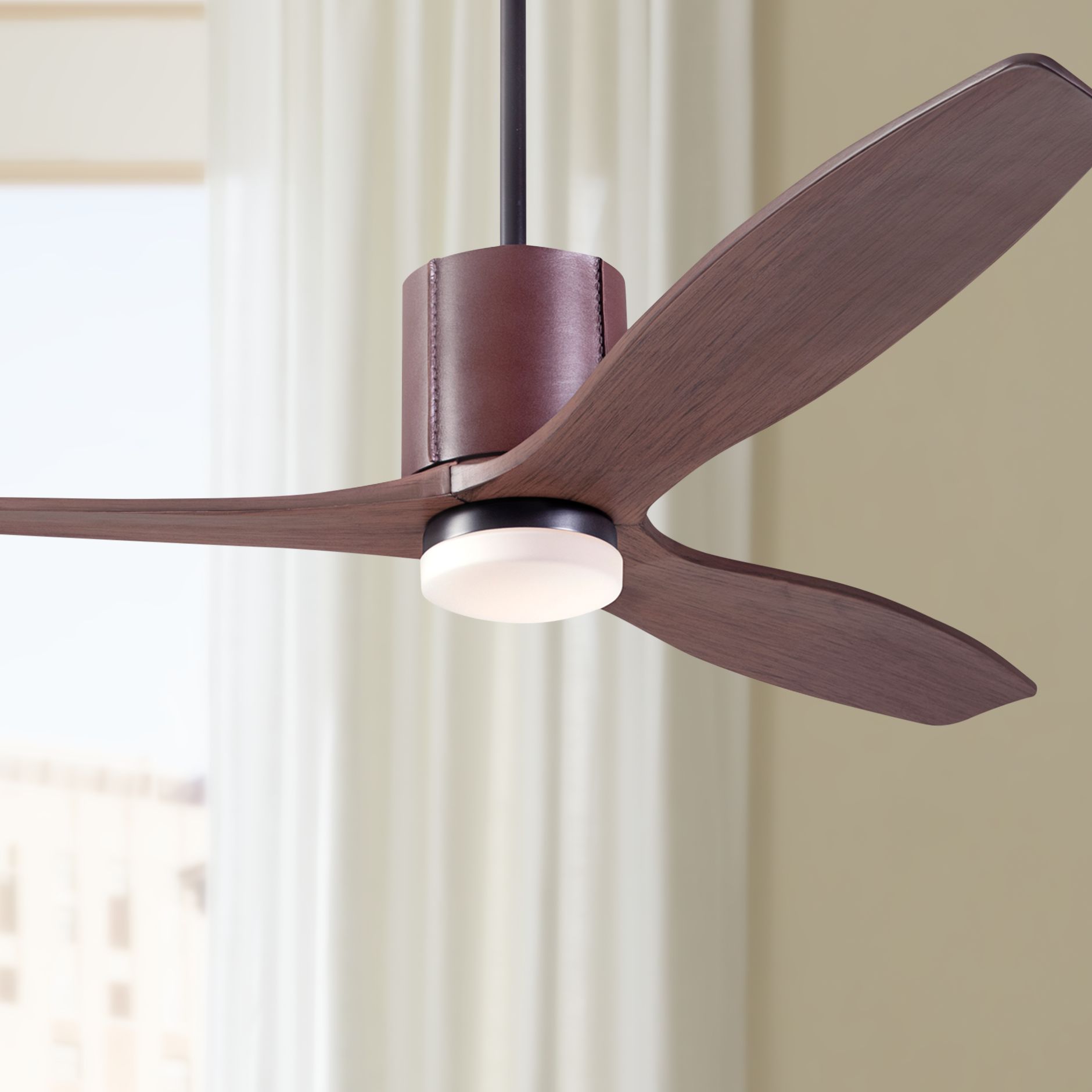 54" Modern Fan LeatherLuxe DC Dark Bronze and Mahogany LED Ceiling