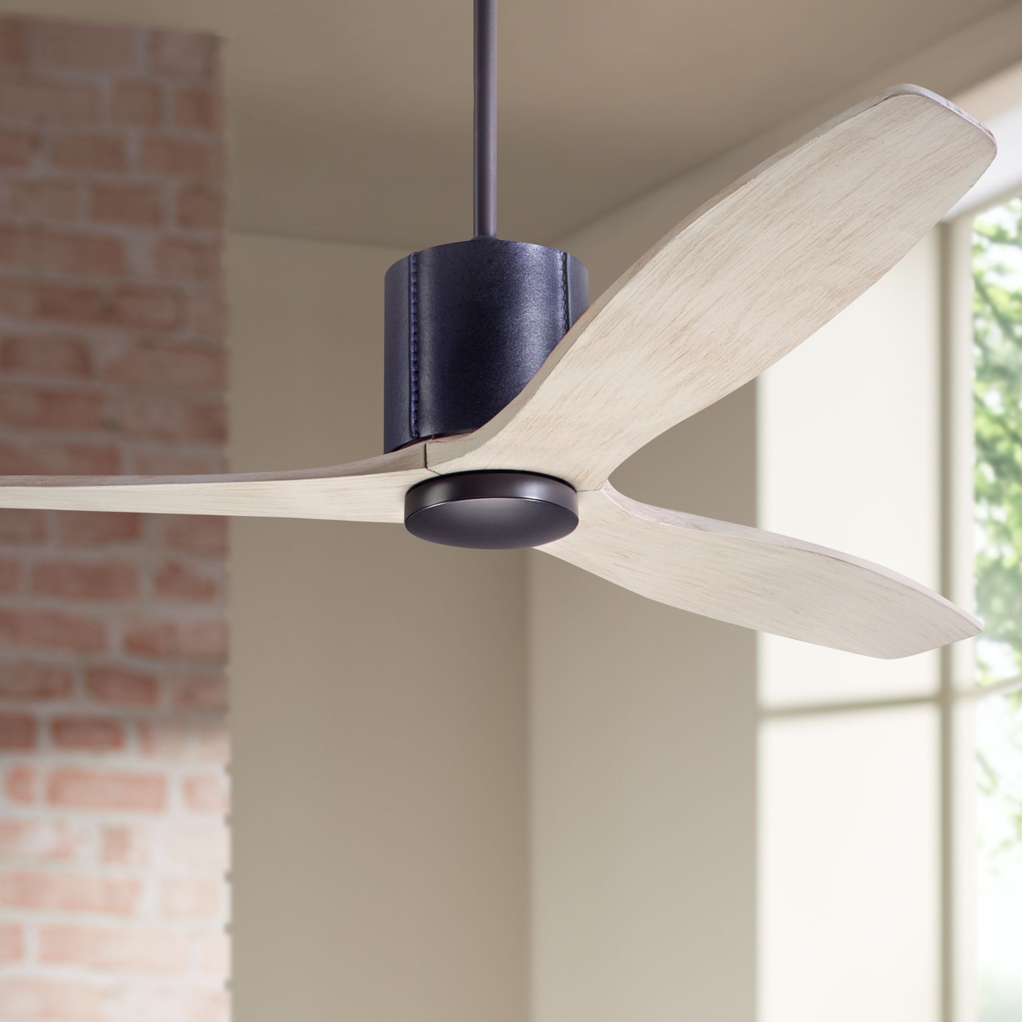 54" Modern Fan LeatherLuxe DC Dark Bronze and Whitewash Ceiling