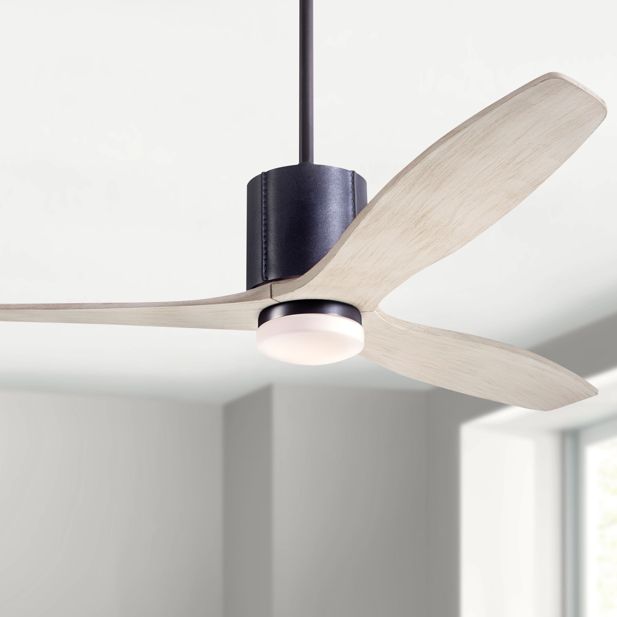 54"Modern Fan LeatherLuxe DC Dark Bronze and Whitewash LED Ceiling