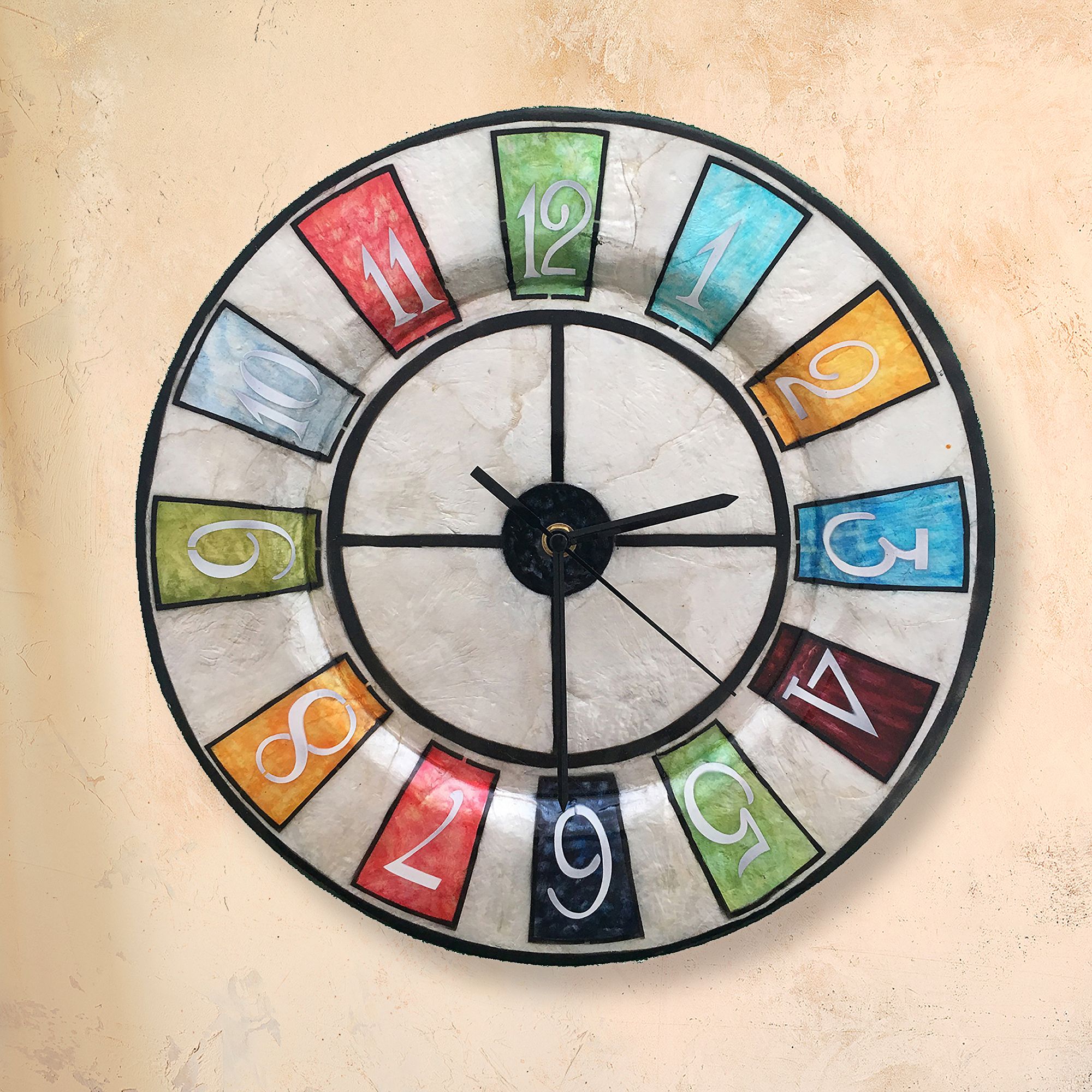 Eangee 13" Round Multi-Color Numbers Capiz Shell Wall Clock