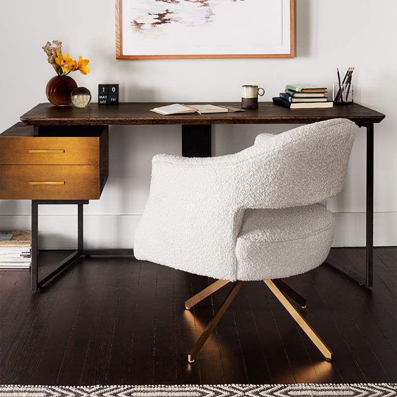 Adara Knoll Natural and Polished Brass Swivel Desk Chair