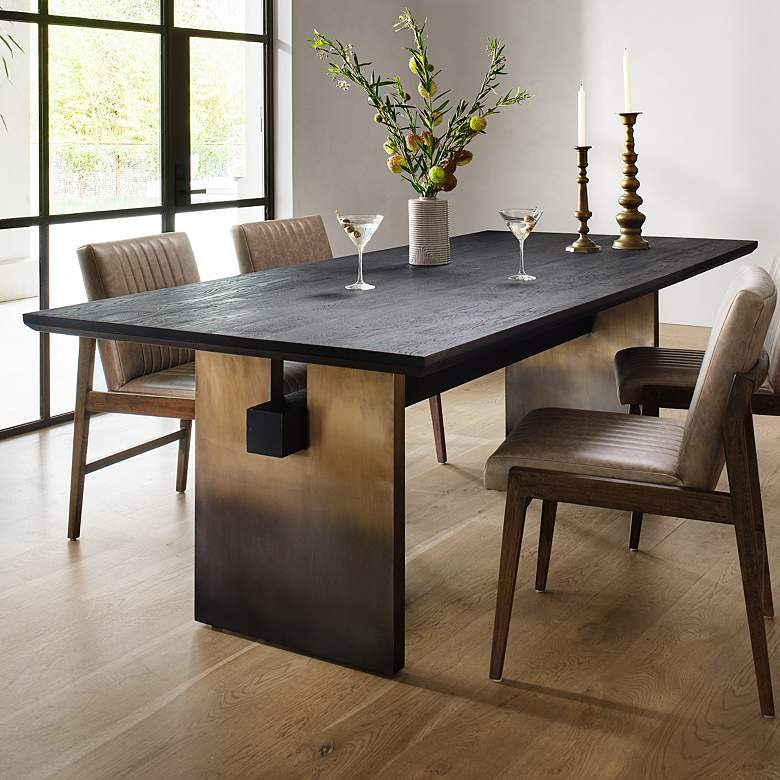 Brennan 94&quot; Wide Brass Iron and Oak Ombre Dining Table